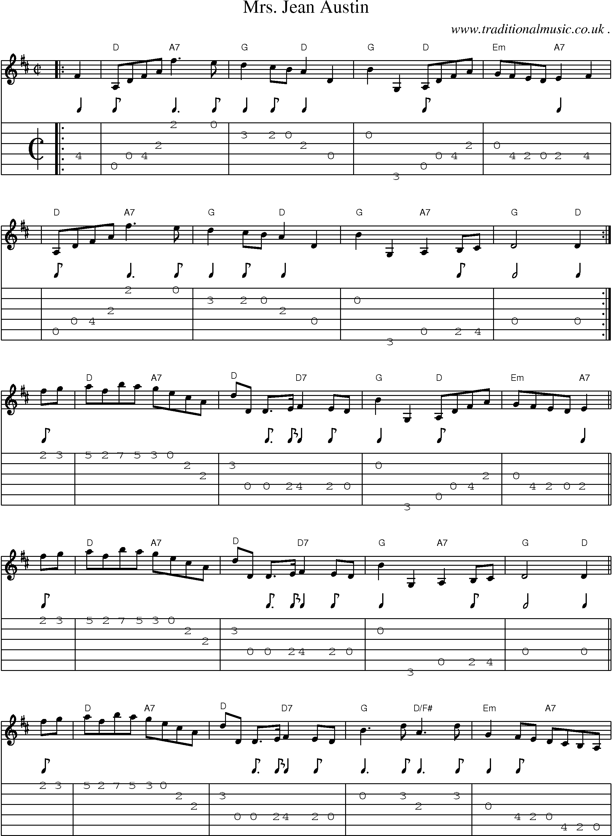 Sheet-music  score, Chords and Guitar Tabs for Mrs Jean Austin