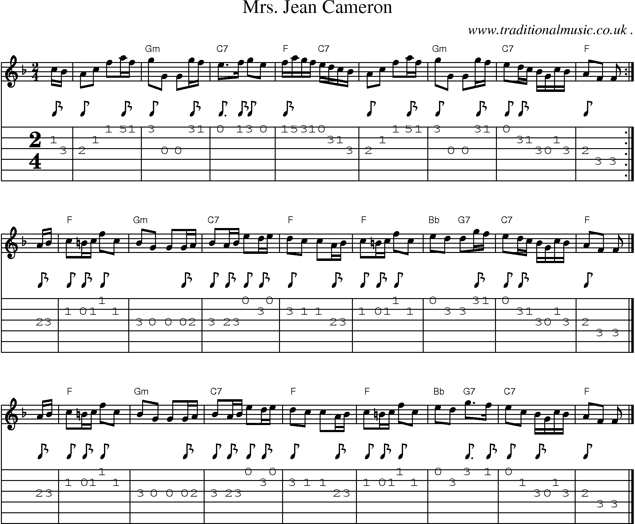Sheet-music  score, Chords and Guitar Tabs for Mrs Jean Cameron