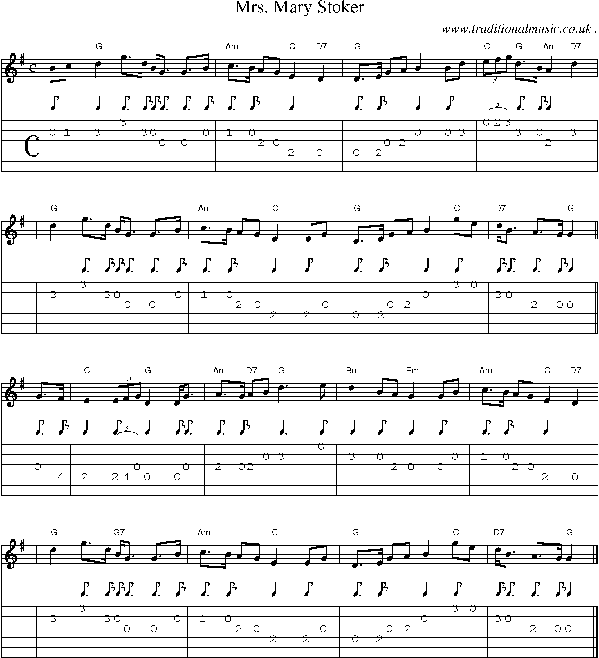 Sheet-music  score, Chords and Guitar Tabs for Mrs Mary Stoker
