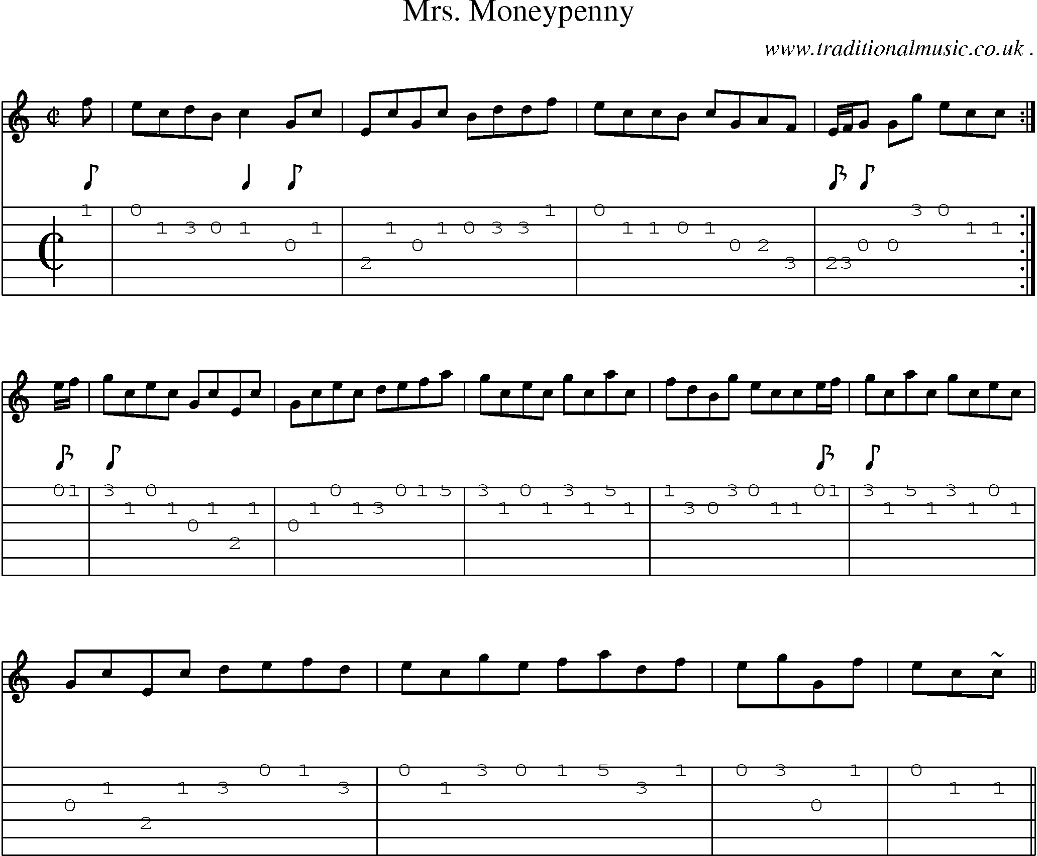 Sheet-music  score, Chords and Guitar Tabs for Mrs Moneypenny