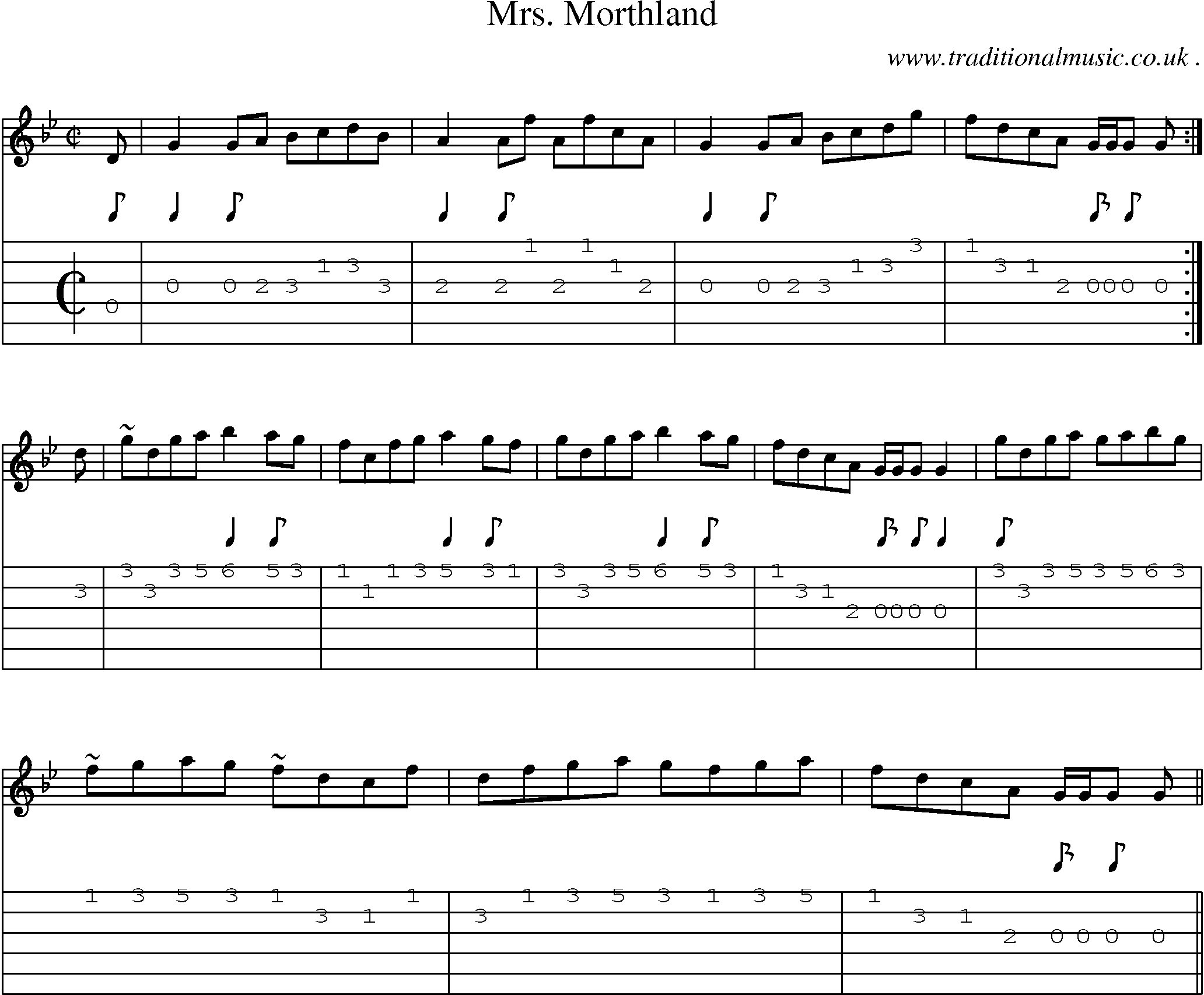 Sheet-music  score, Chords and Guitar Tabs for Mrs Morthland
