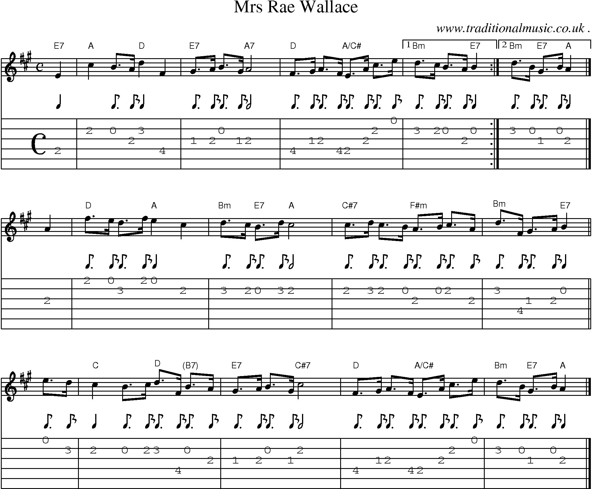 Sheet-music  score, Chords and Guitar Tabs for Mrs Rae Wallace