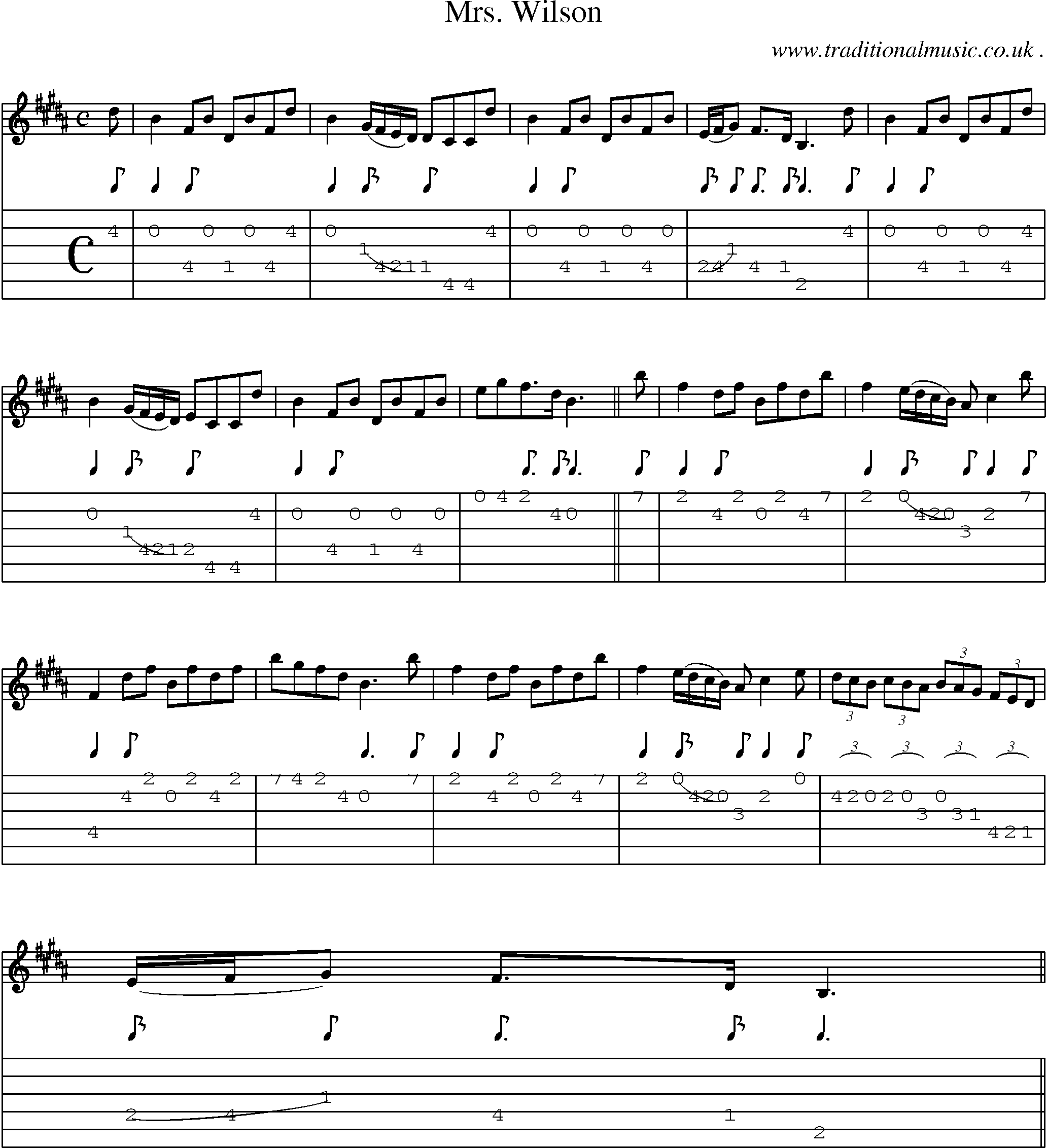 Sheet-music  score, Chords and Guitar Tabs for Mrs Wilson