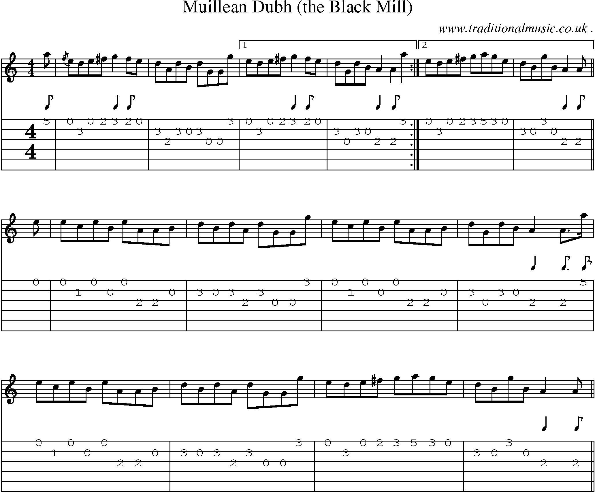 Sheet-music  score, Chords and Guitar Tabs for Muillean Dubh The Black Mill
