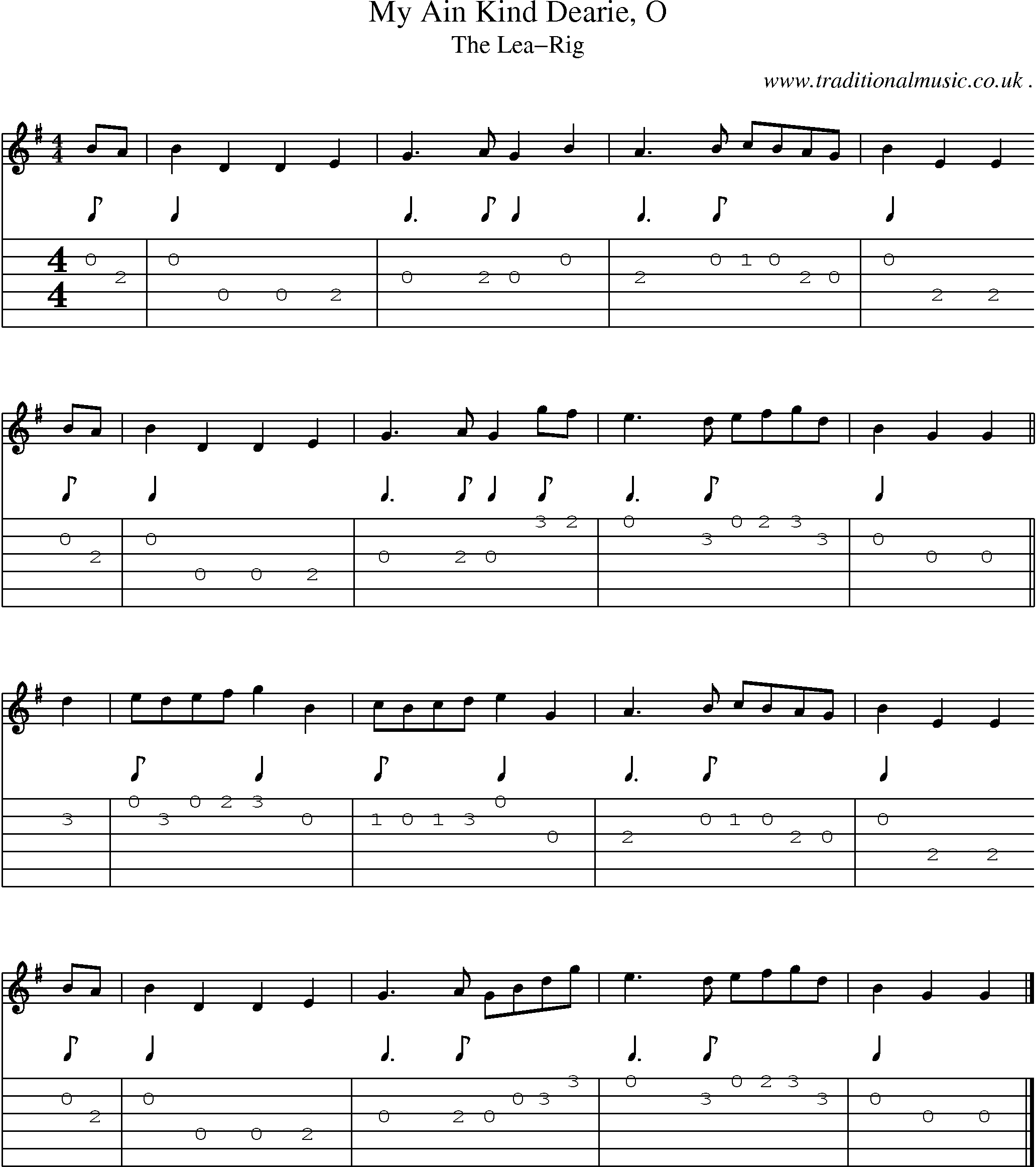 Sheet-music  score, Chords and Guitar Tabs for My Ain Kind Dearie O