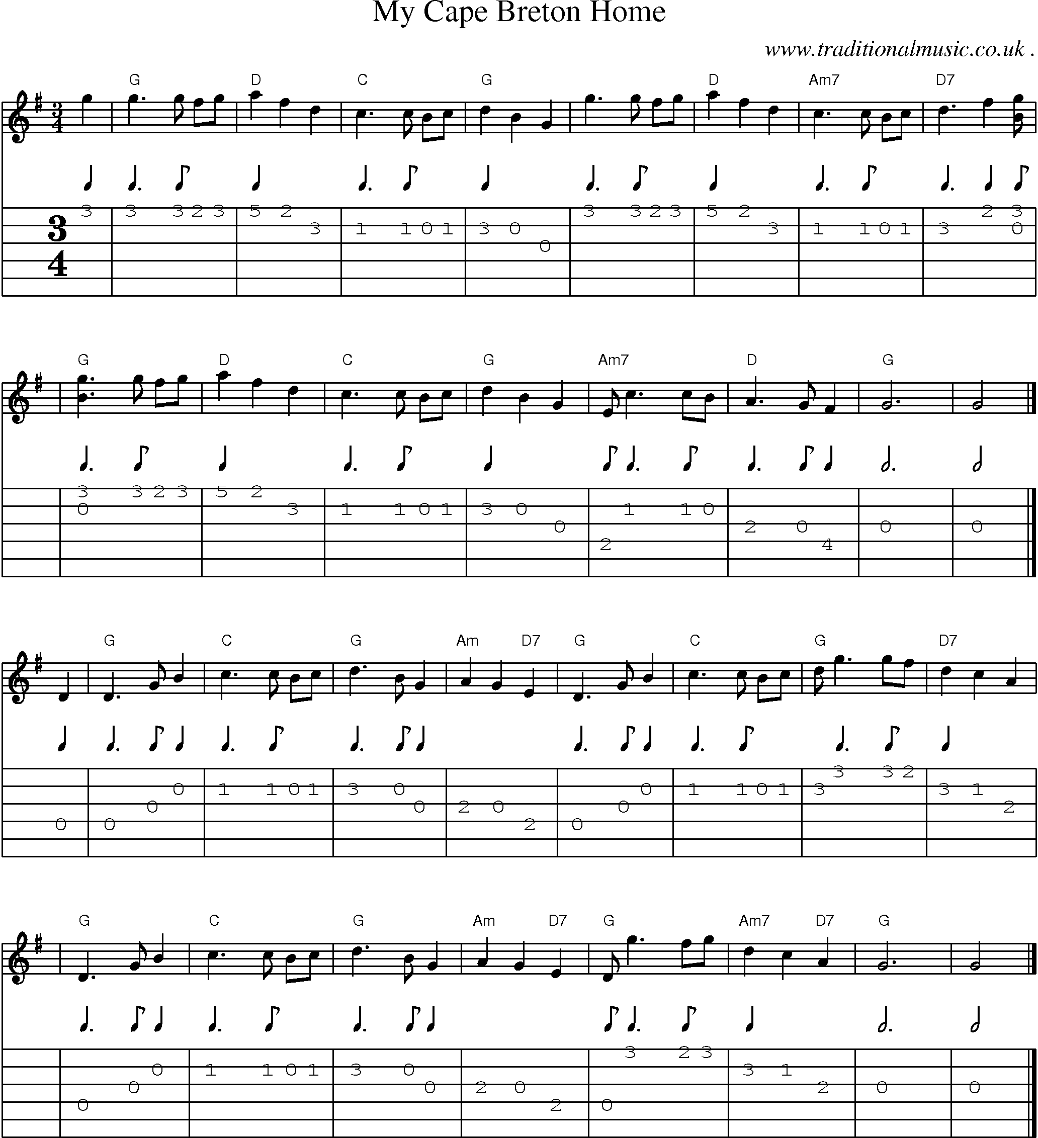 Sheet-music  score, Chords and Guitar Tabs for My Cape Breton Home