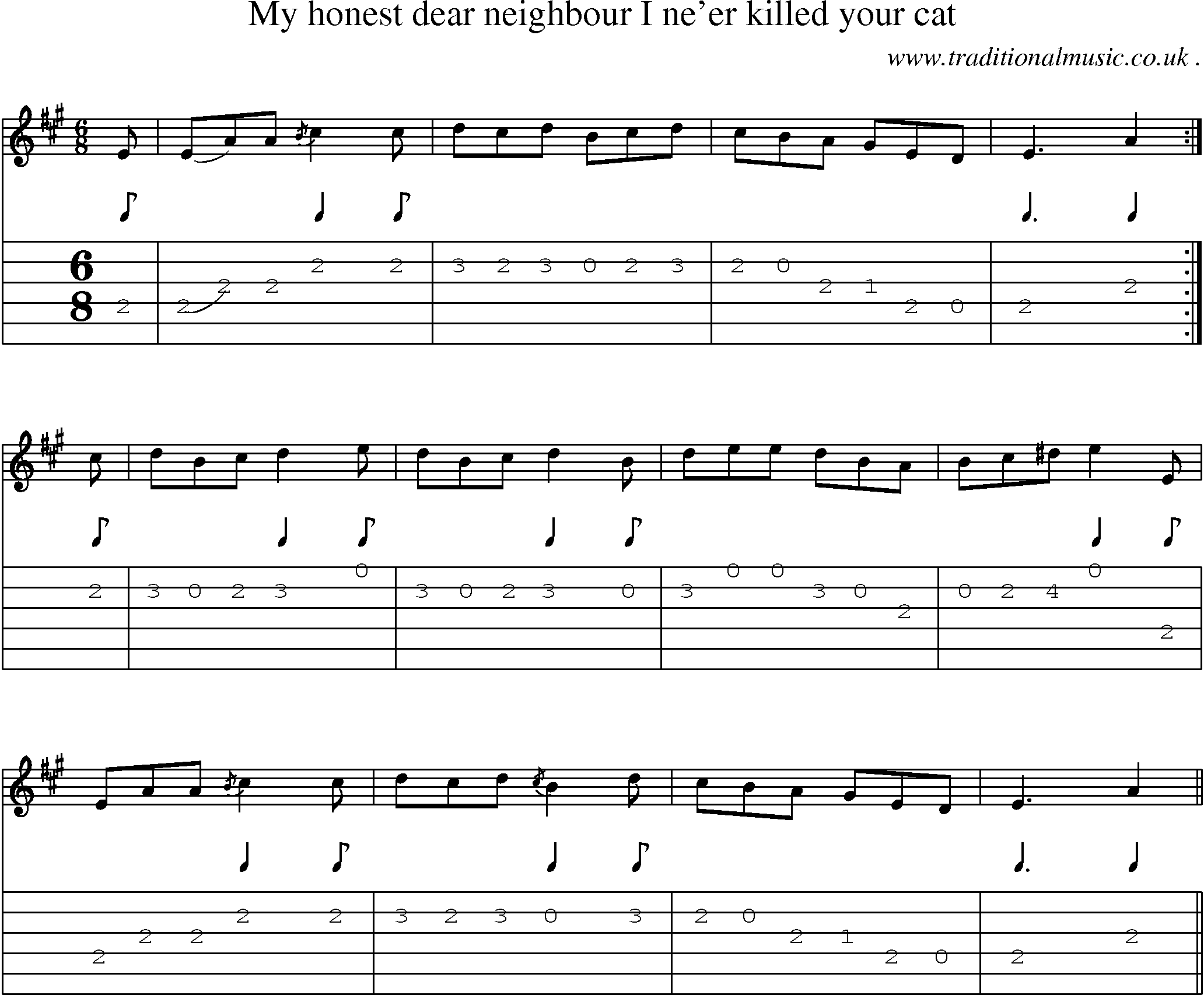 Sheet-music  score, Chords and Guitar Tabs for My Honest Dear Neighbour I Neer Killed Your Cat
