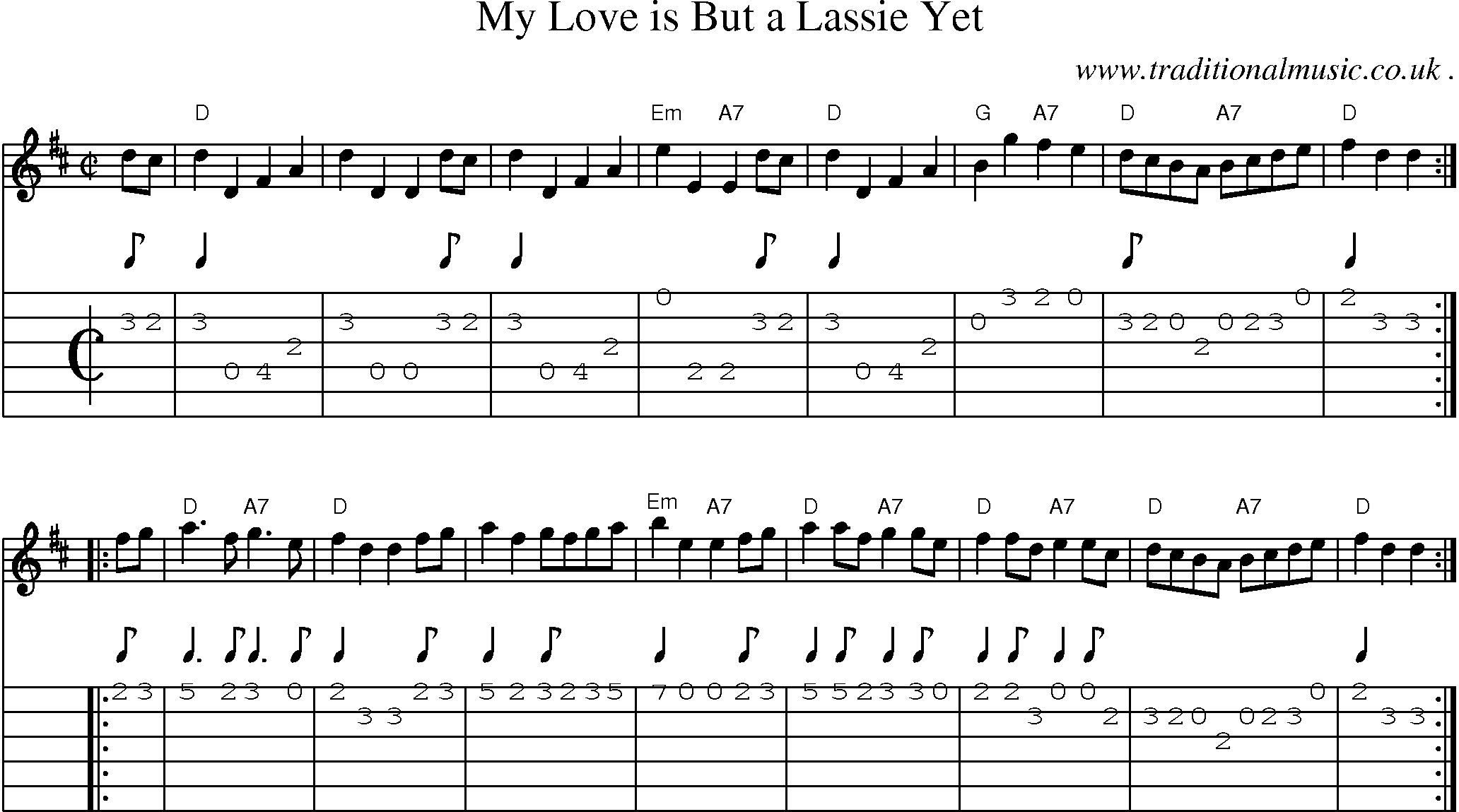 Sheet-music  score, Chords and Guitar Tabs for My Love Is But A Lassie Yet