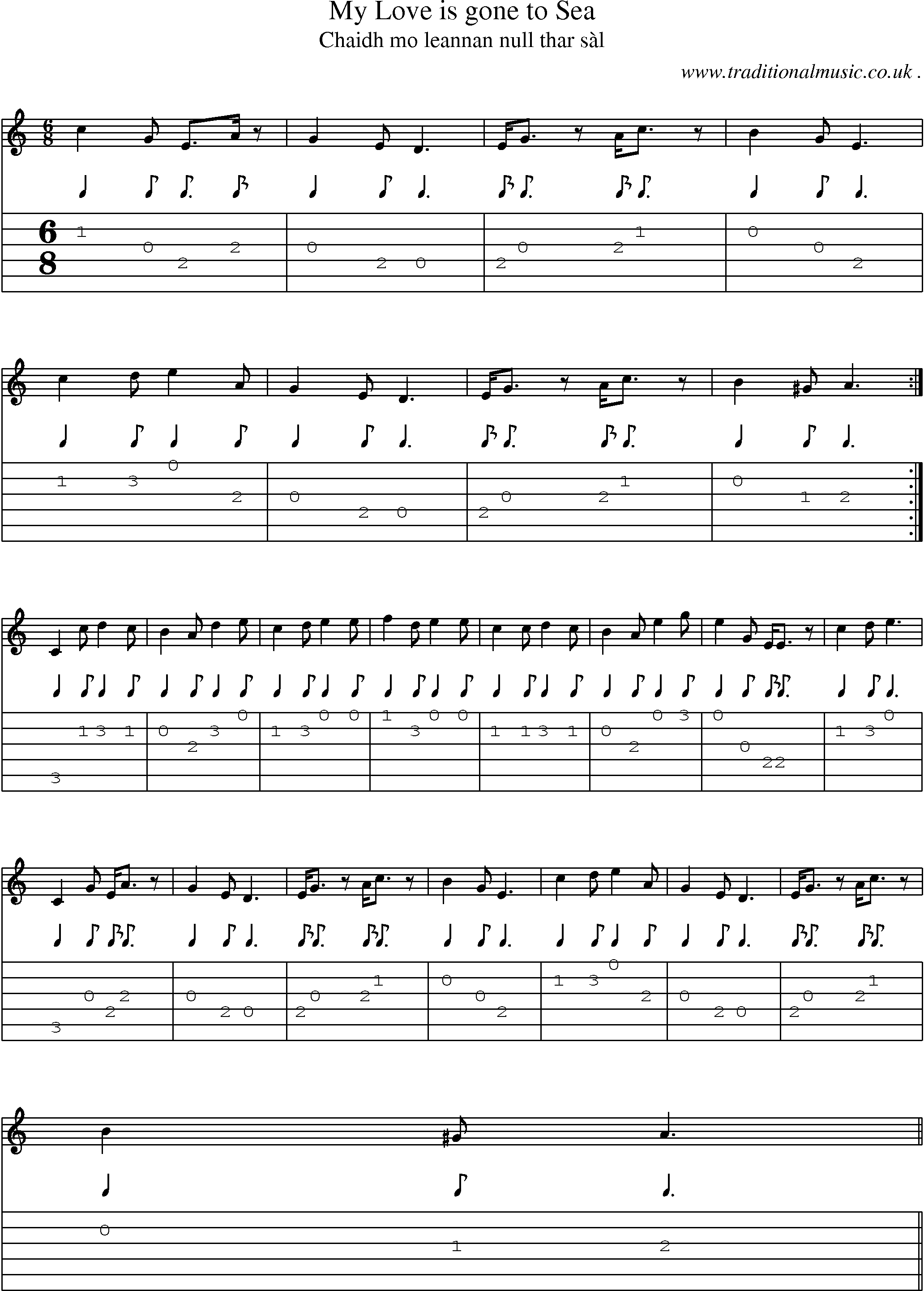Sheet-music  score, Chords and Guitar Tabs for My Love Is Gone To Sea