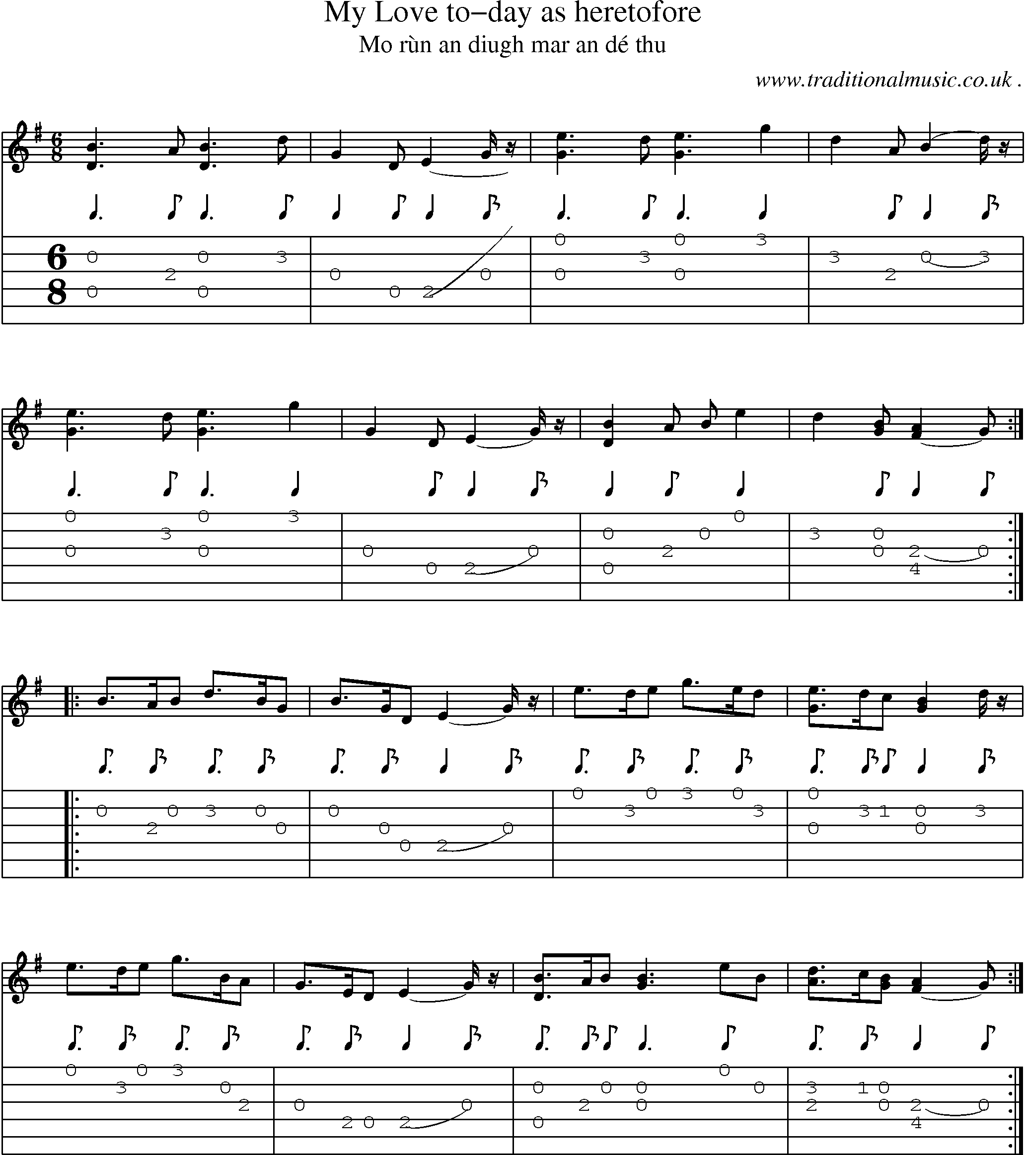 Sheet-music  score, Chords and Guitar Tabs for My Love To-day As Heretofore