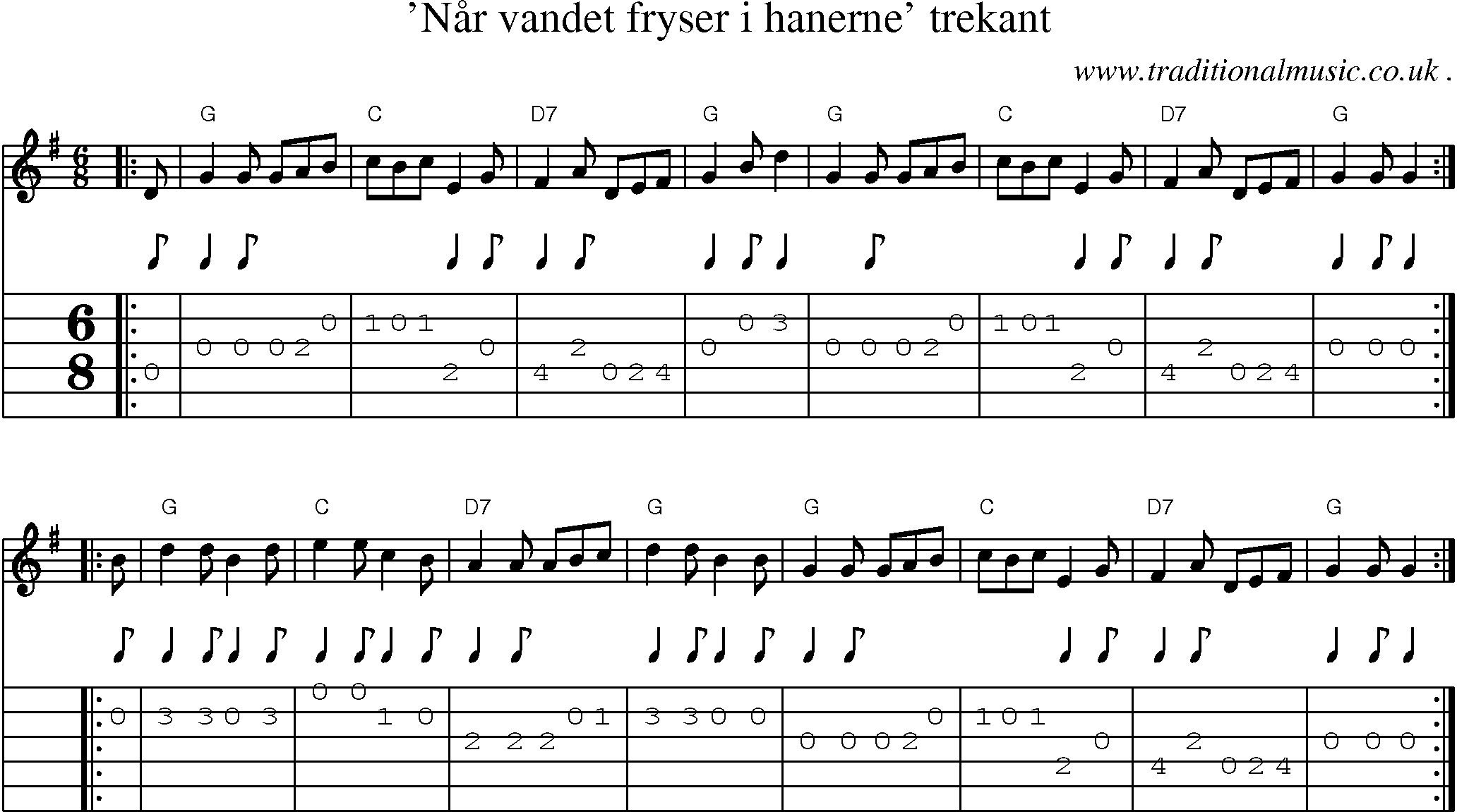 Sheet-music  score, Chords and Guitar Tabs for Naar Vandet Fryser I Hanerne Trekant