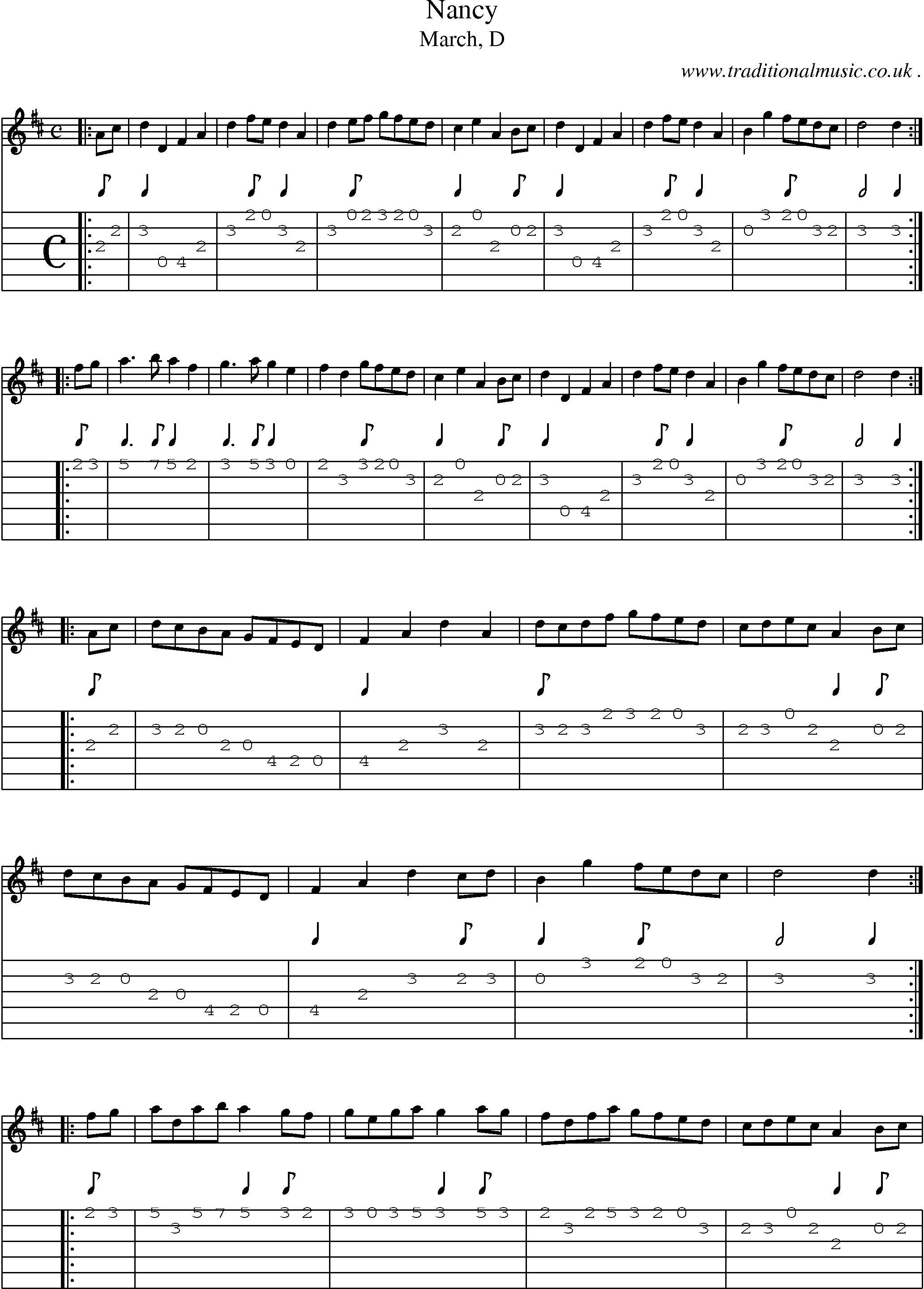 Sheet-music  score, Chords and Guitar Tabs for Nancy