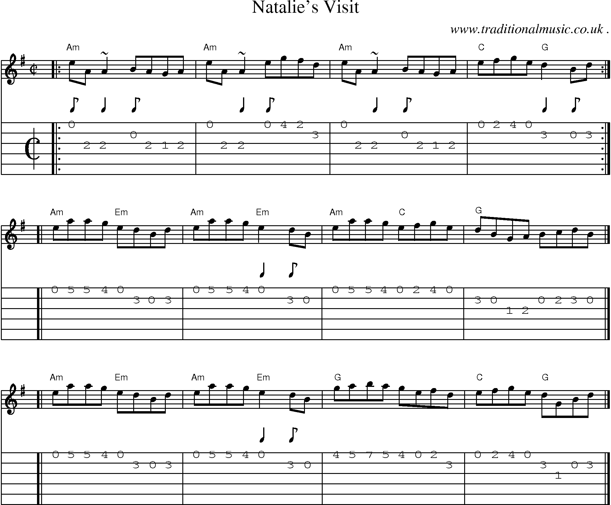 Sheet-music  score, Chords and Guitar Tabs for Natalies Visit