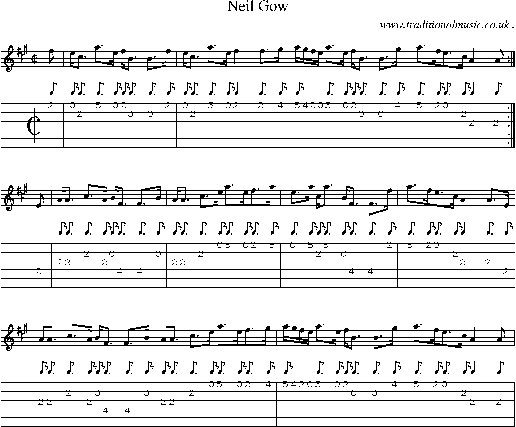 Sheet-music  score, Chords and Guitar Tabs for Neil Gow