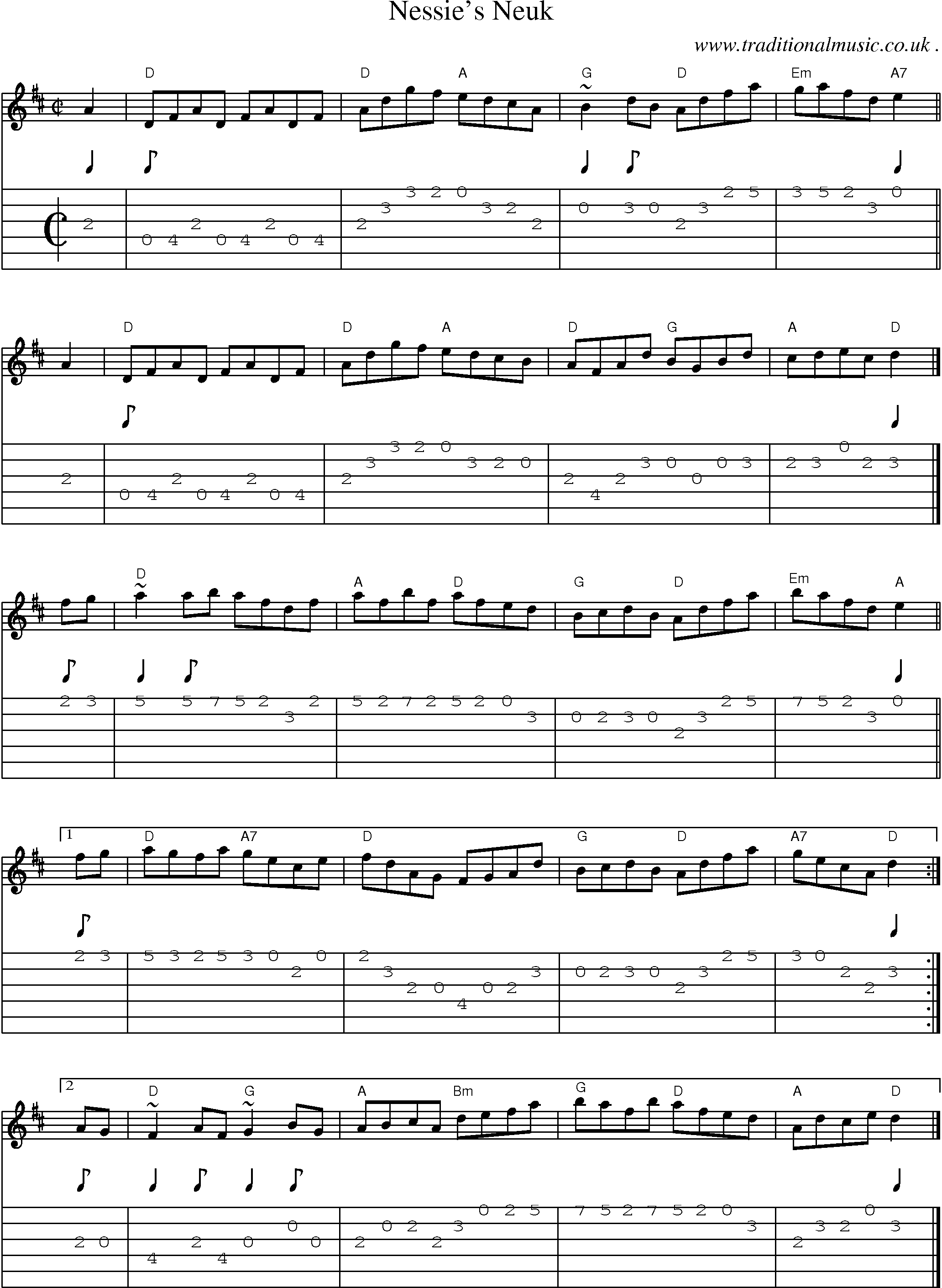 Sheet-music  score, Chords and Guitar Tabs for Nessies Neuk