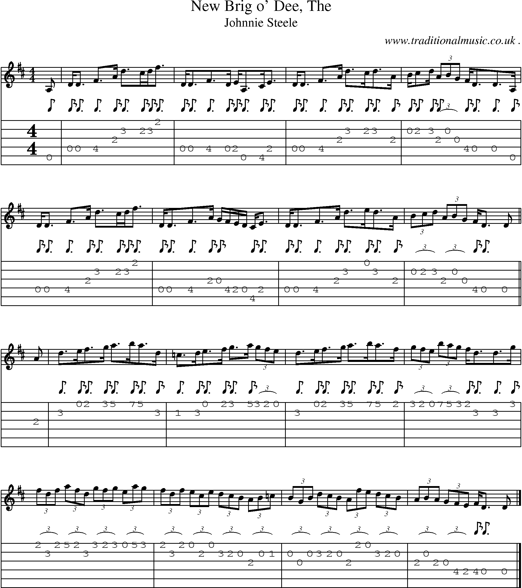Sheet-music  score, Chords and Guitar Tabs for New Brig O Dee The