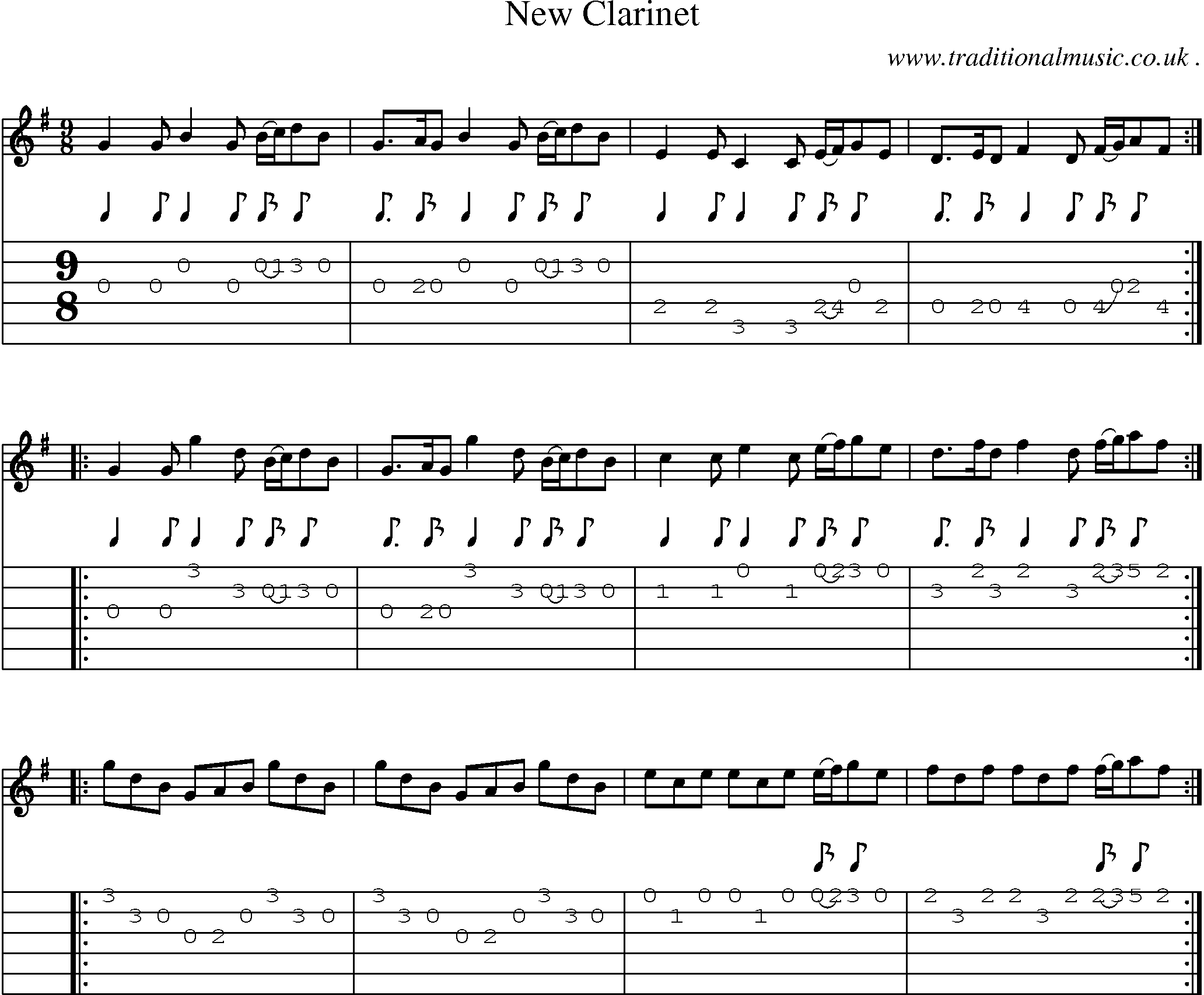 Sheet-music  score, Chords and Guitar Tabs for New Clarinet