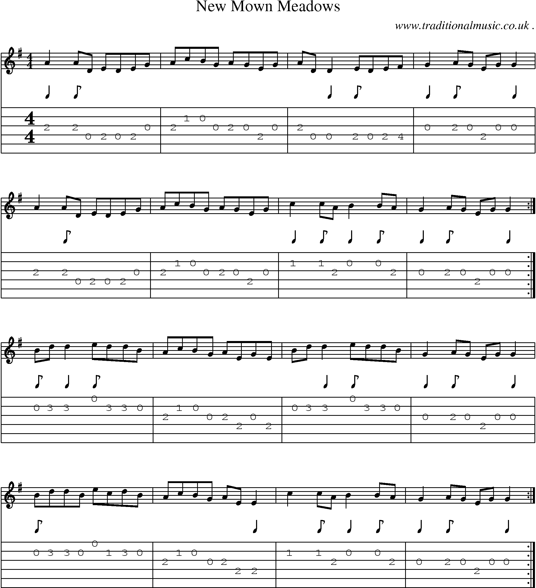Sheet-music  score, Chords and Guitar Tabs for New Mown Meadows