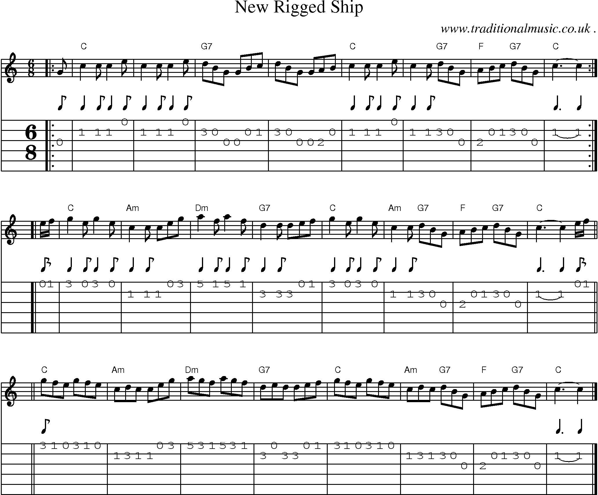 Sheet-music  score, Chords and Guitar Tabs for New Rigged Ship
