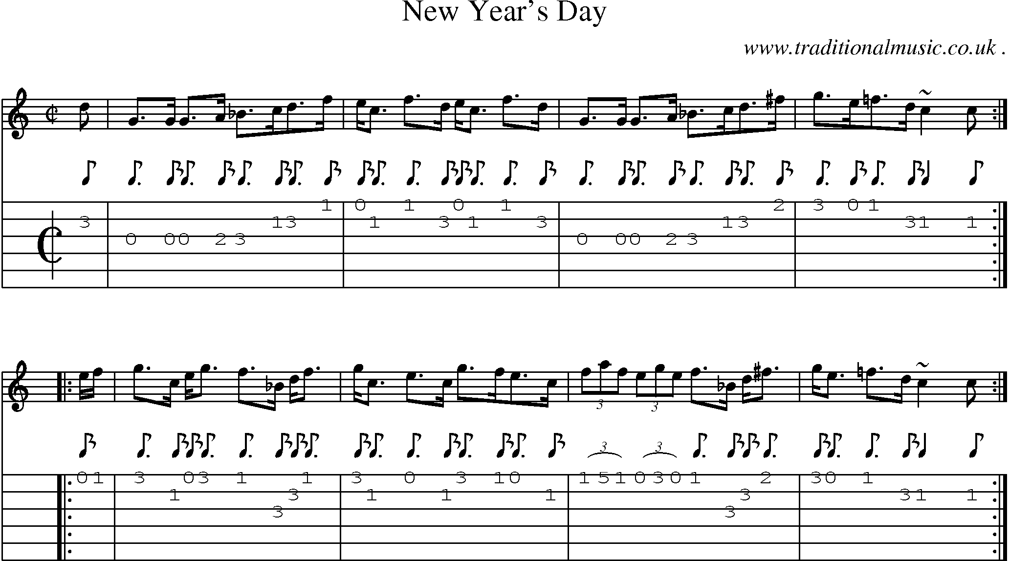 Sheet-music  score, Chords and Guitar Tabs for New Years Day