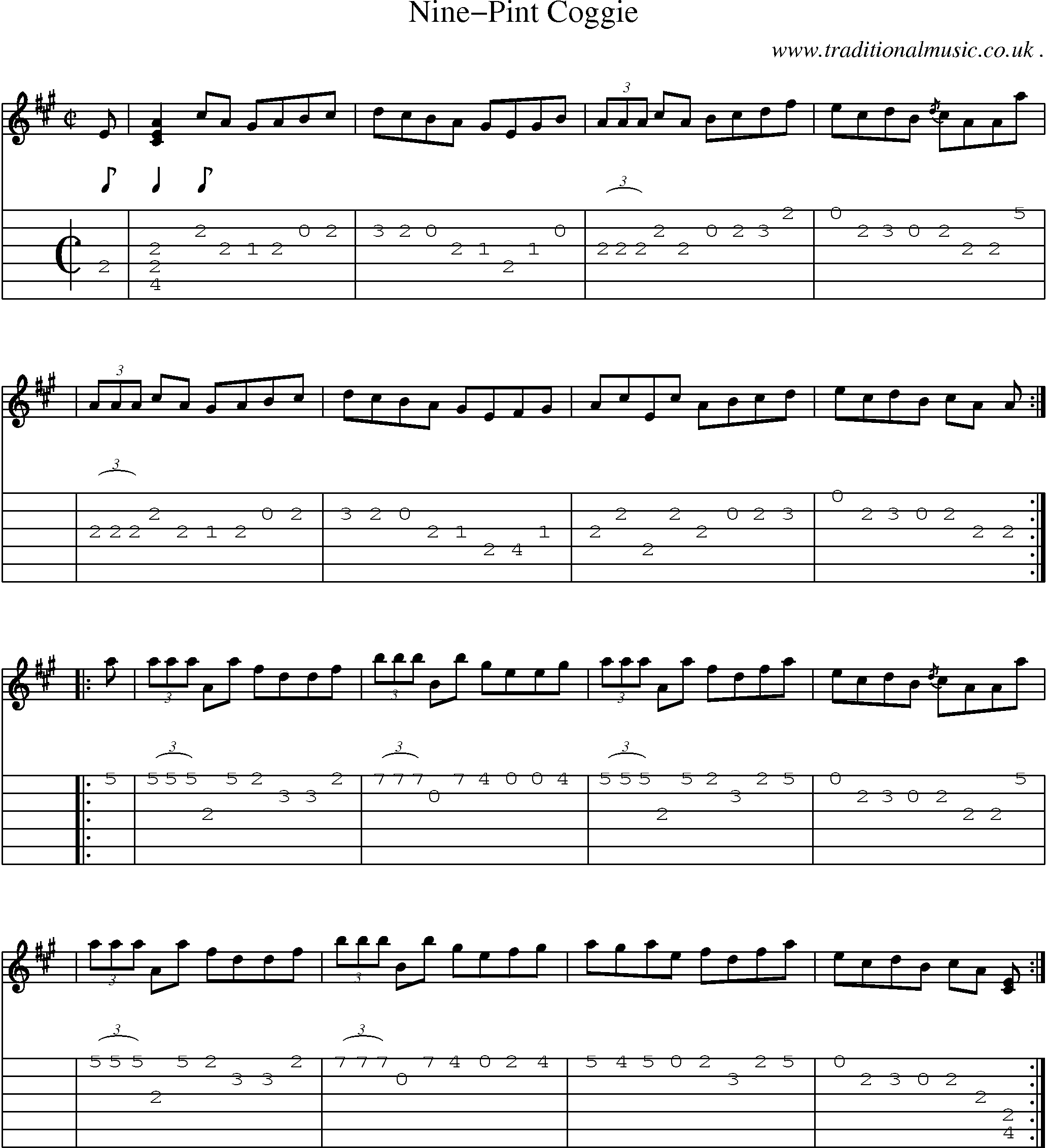 Sheet-music  score, Chords and Guitar Tabs for Nine-pint Coggie
