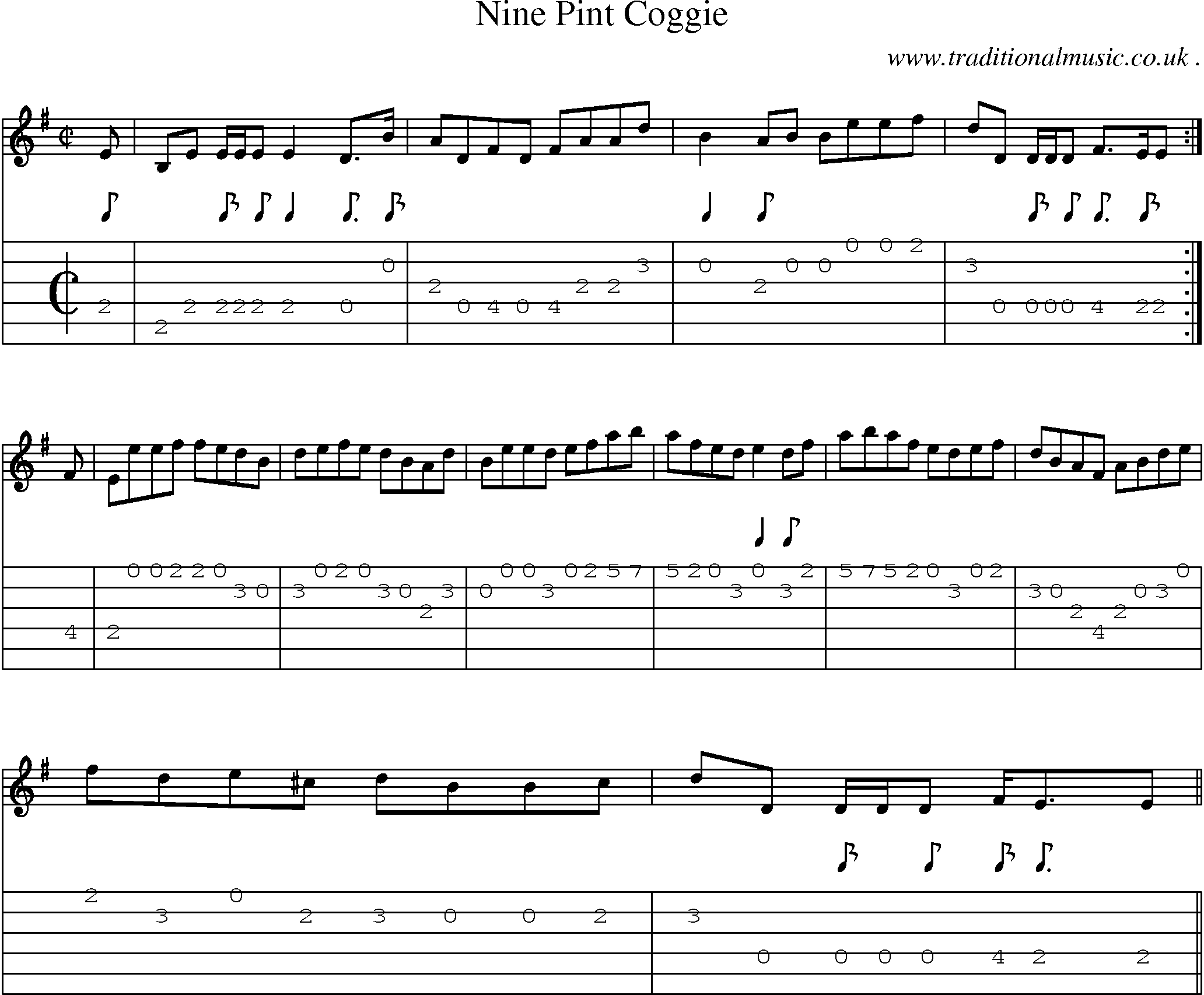 Sheet-music  score, Chords and Guitar Tabs for Nine Pint Coggie