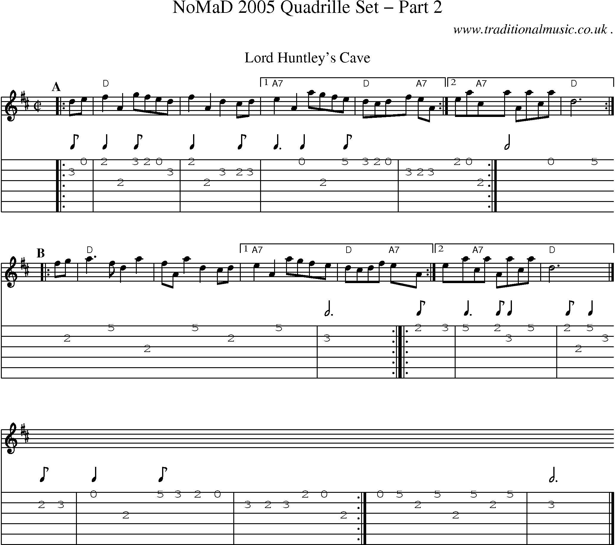 Sheet-music  score, Chords and Guitar Tabs for Nomad 2005 Quadrille Set Part 2