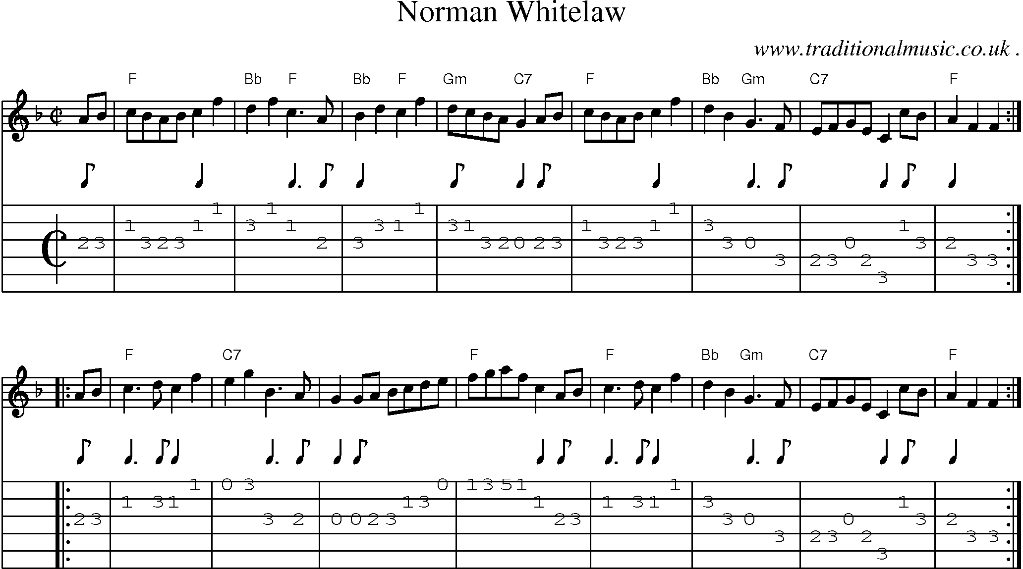 Sheet-music  score, Chords and Guitar Tabs for Norman Whitelaw