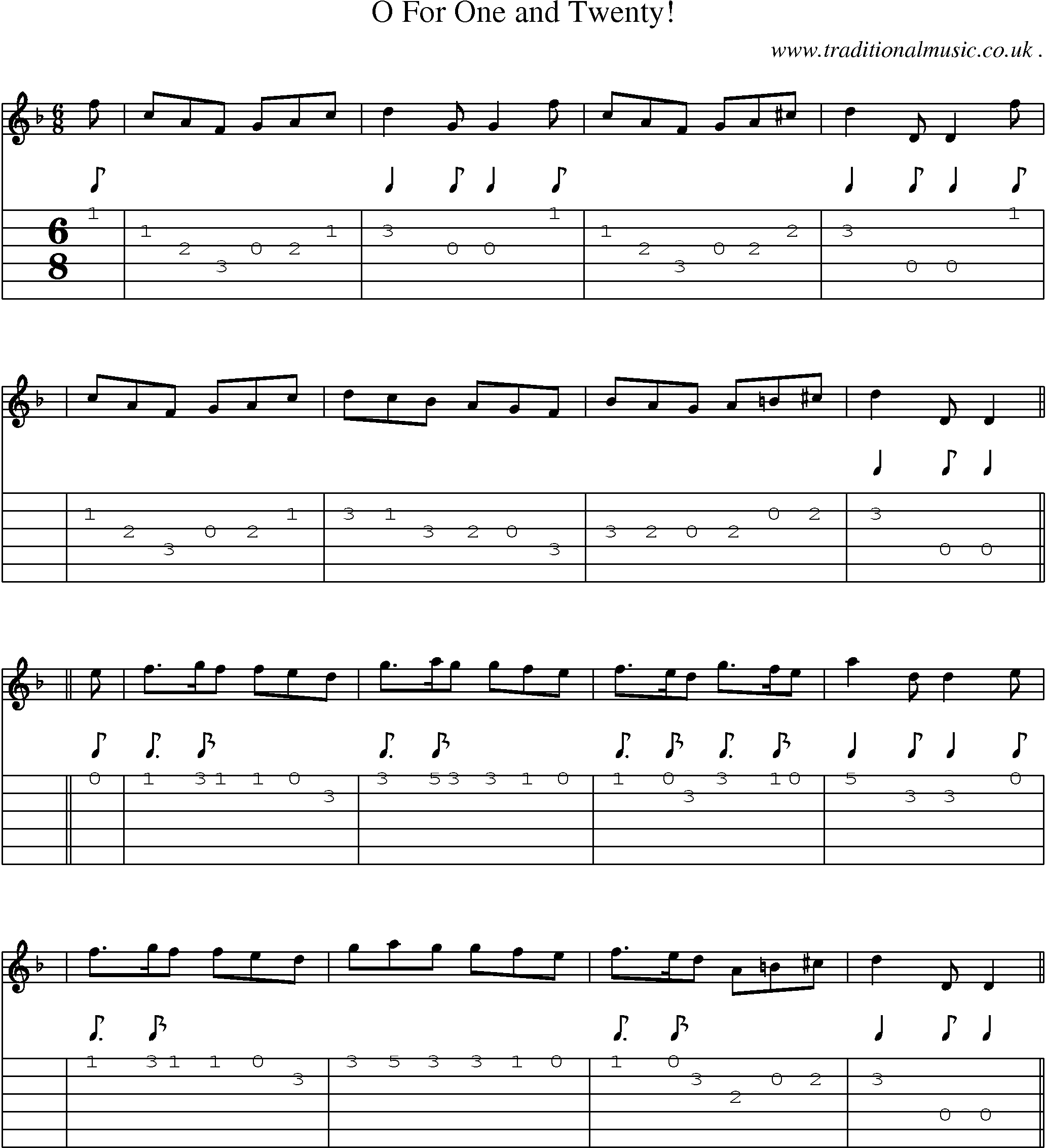 Sheet-music  score, Chords and Guitar Tabs for O For One And Twenty!