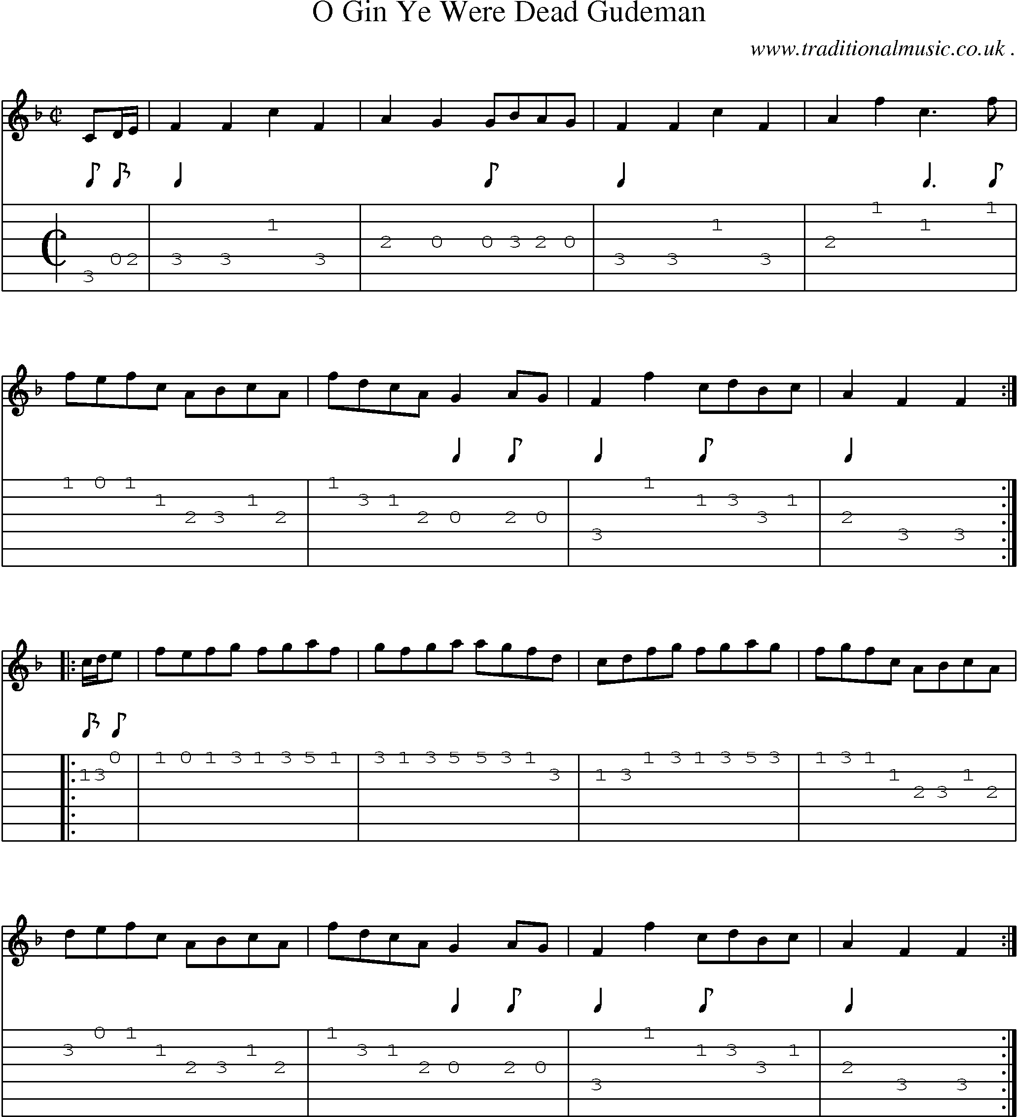 Sheet-music  score, Chords and Guitar Tabs for O Gin Ye Were Dead Gudeman