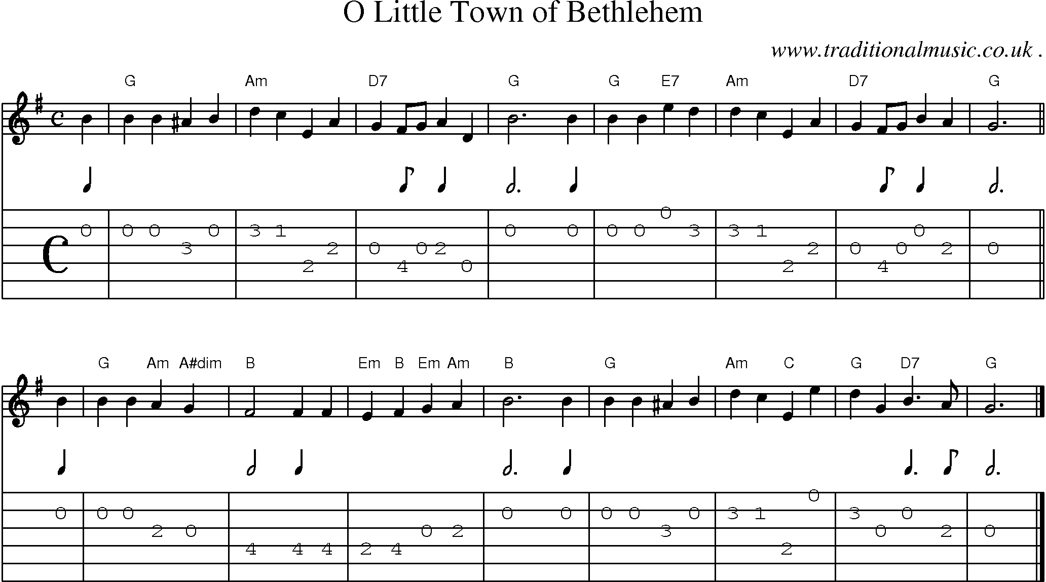 Sheet-music  score, Chords and Guitar Tabs for O Little Town Of Bethlehem