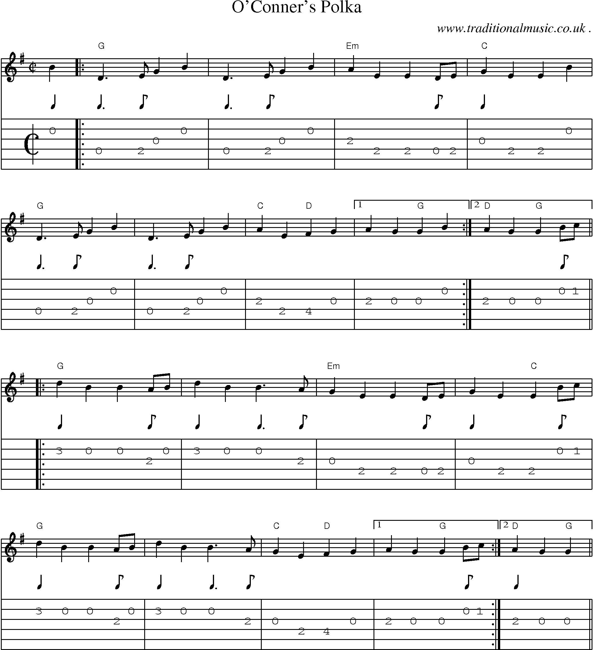 Sheet-music  score, Chords and Guitar Tabs for Oconners Polka
