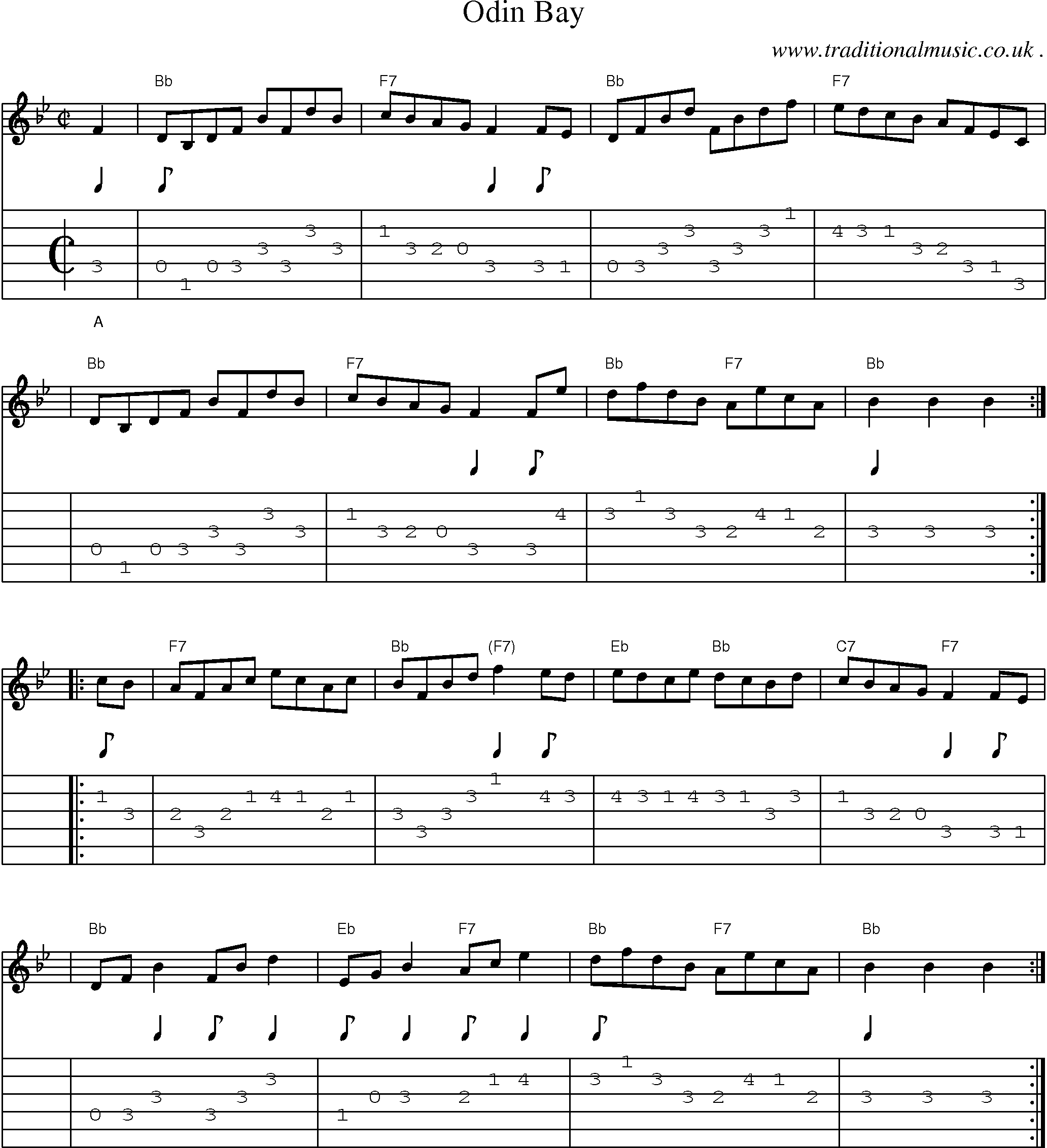 Sheet-music  score, Chords and Guitar Tabs for Odin Bay