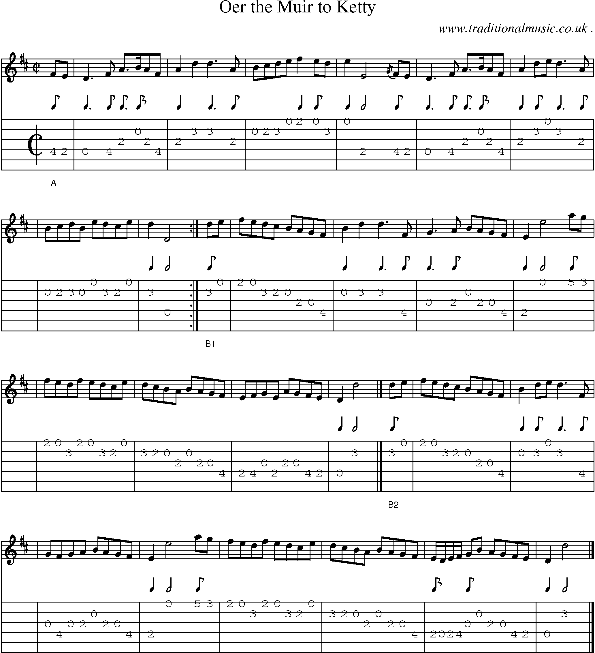 Sheet-music  score, Chords and Guitar Tabs for Oer The Muir To Ketty