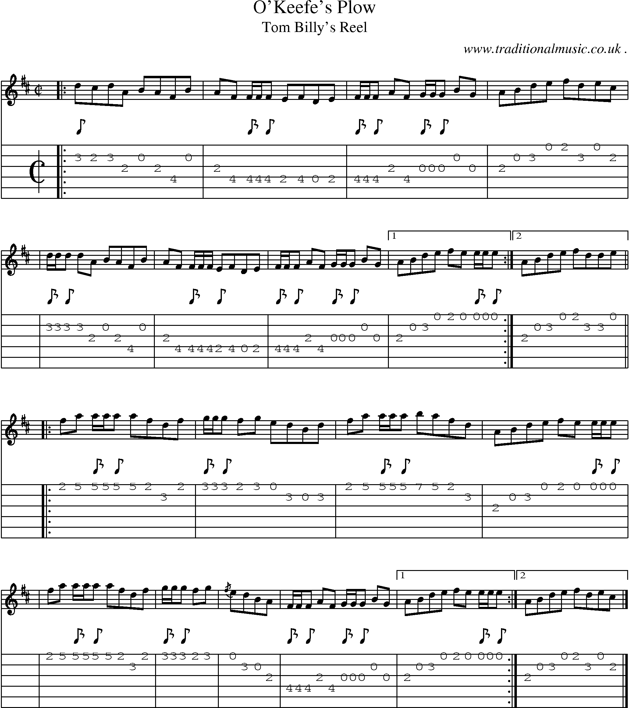 Sheet-music  score, Chords and Guitar Tabs for Okeefes Plow