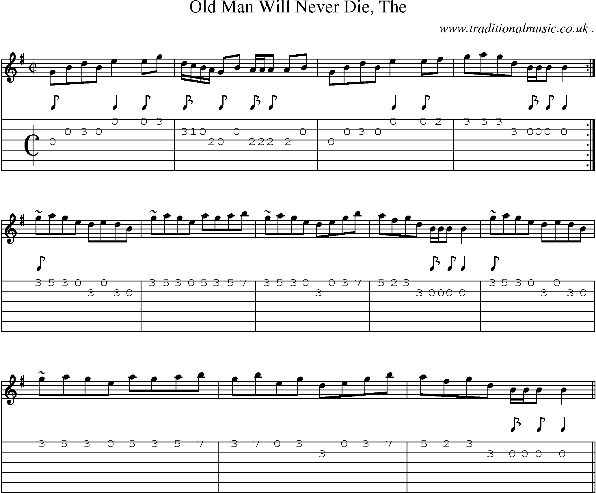Sheet-music  score, Chords and Guitar Tabs for Old Man Will Never Die The