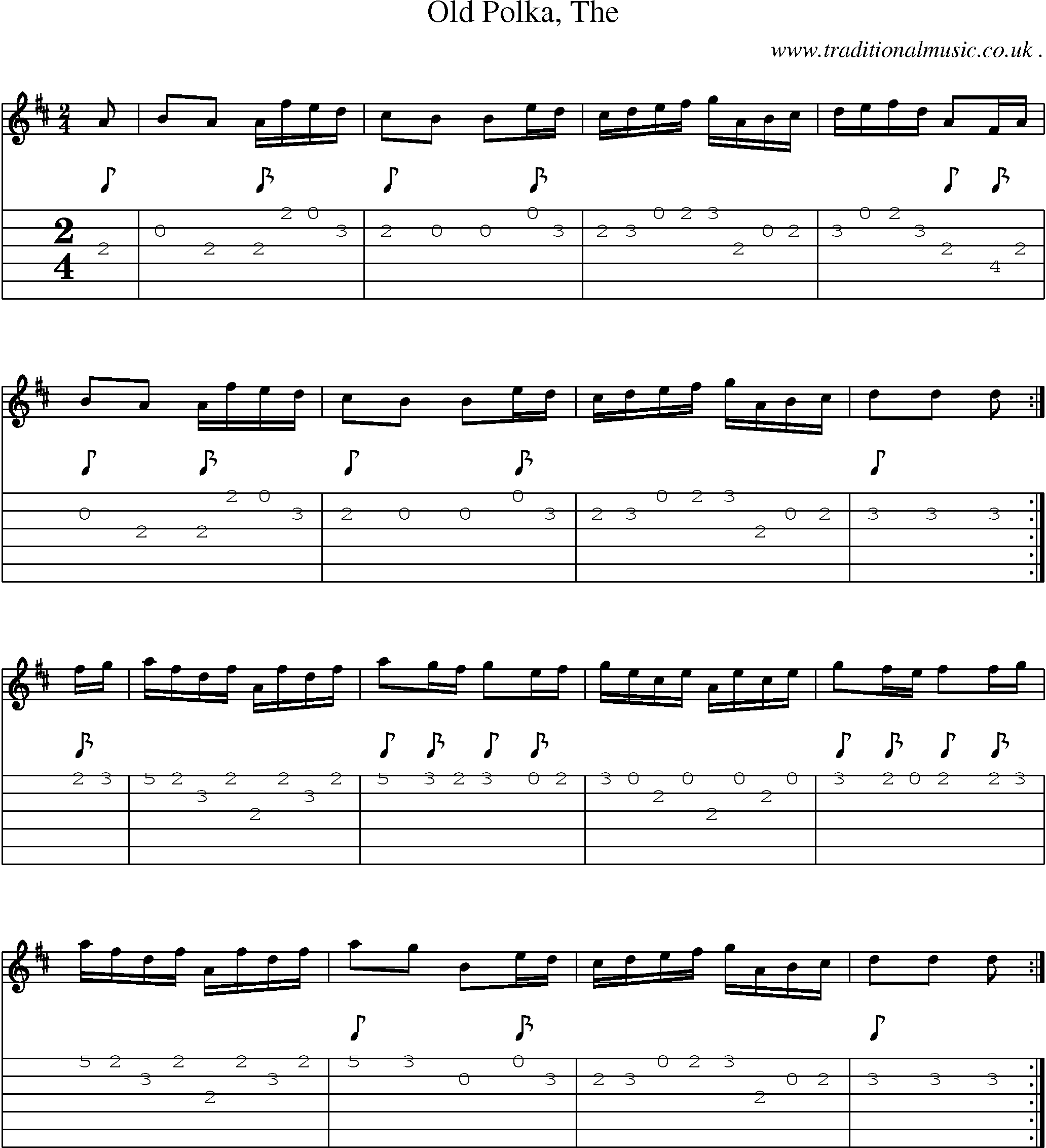 Sheet-music  score, Chords and Guitar Tabs for Old Polka The