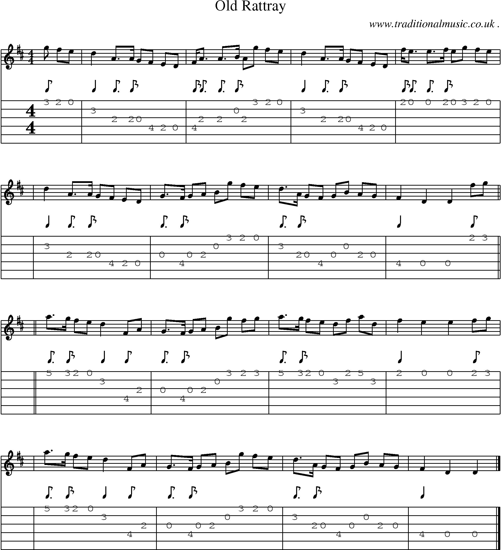 Sheet-music  score, Chords and Guitar Tabs for Old Rattray