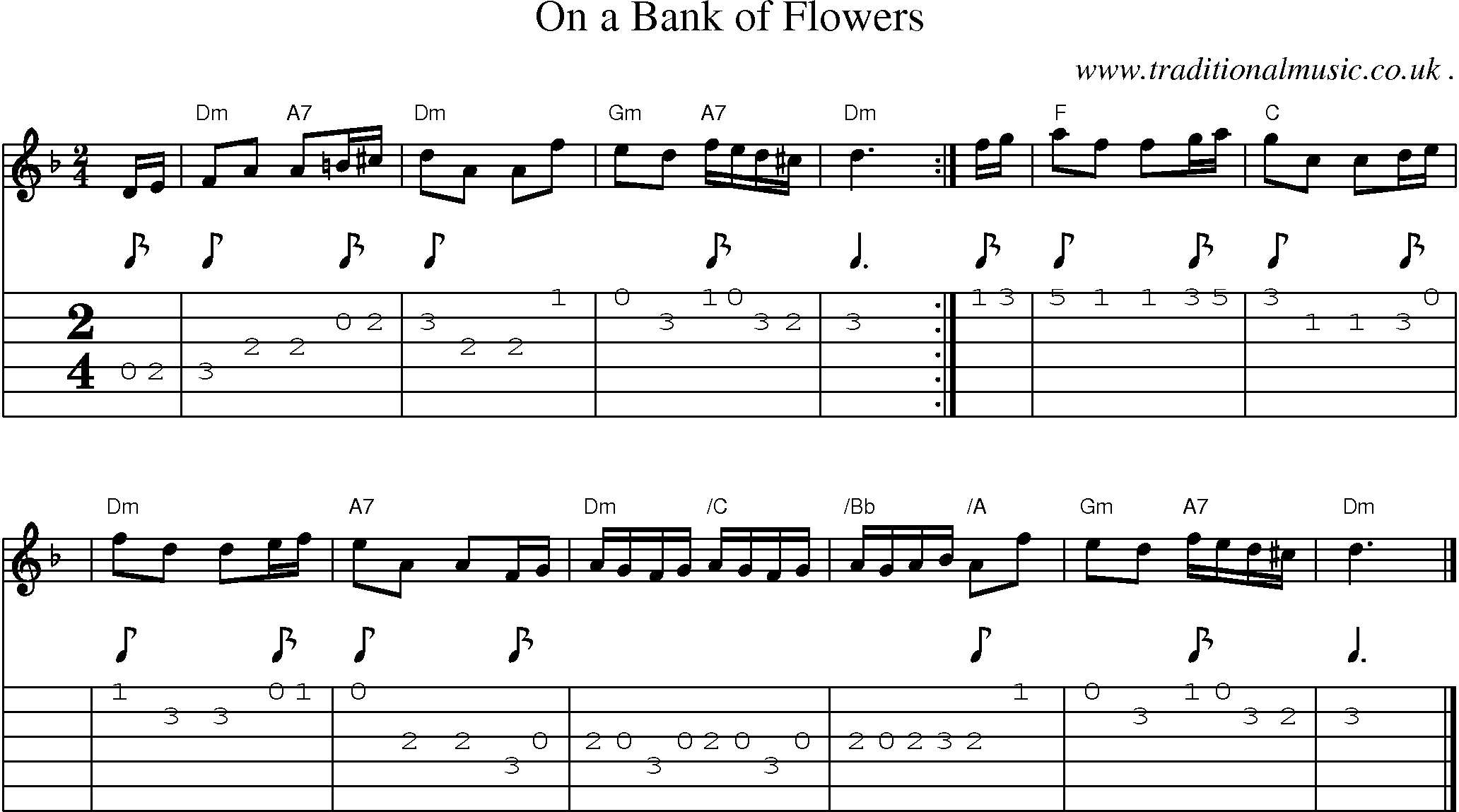 Sheet-music  score, Chords and Guitar Tabs for On A Bank Of Flowers
