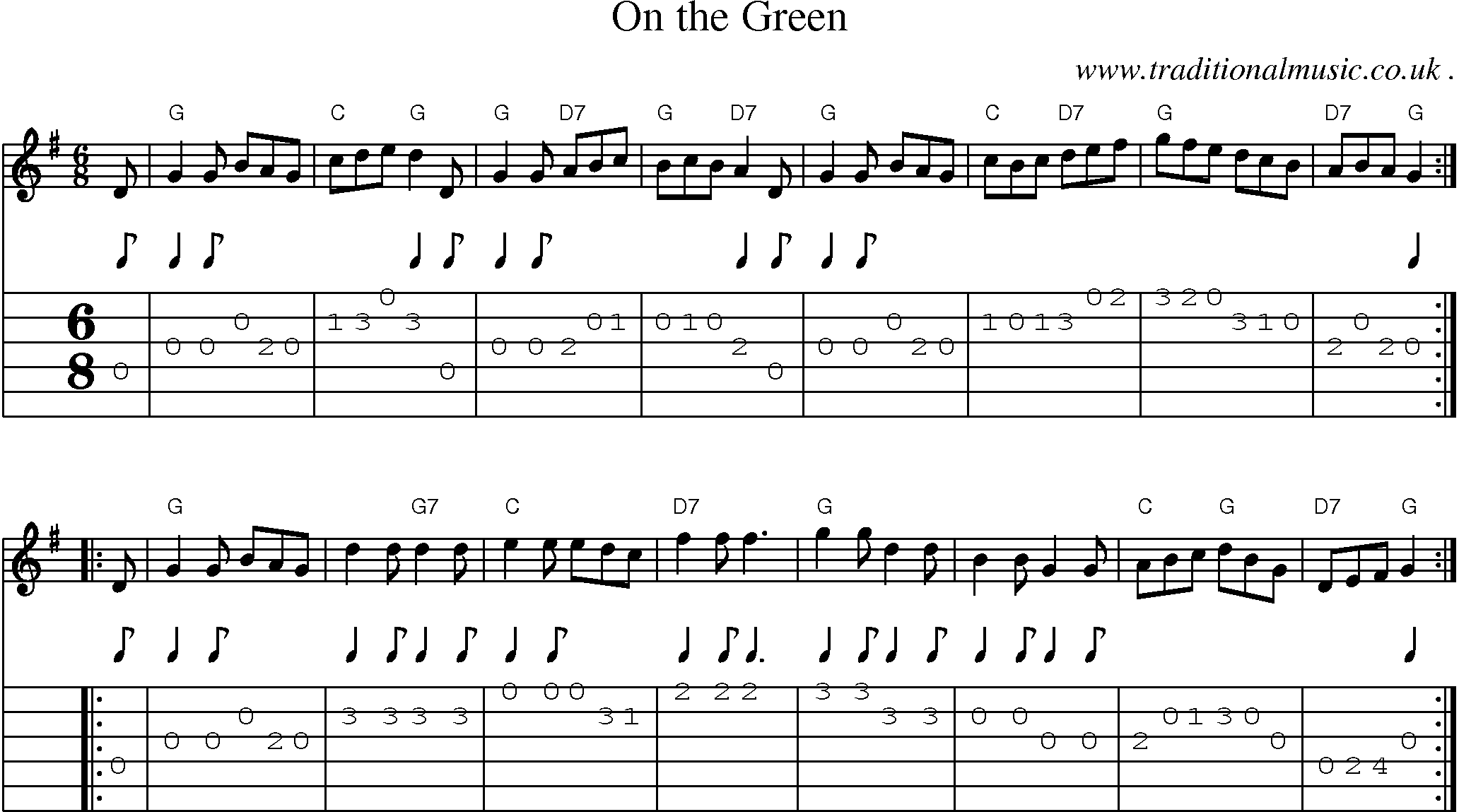 Sheet-music  score, Chords and Guitar Tabs for On The Green