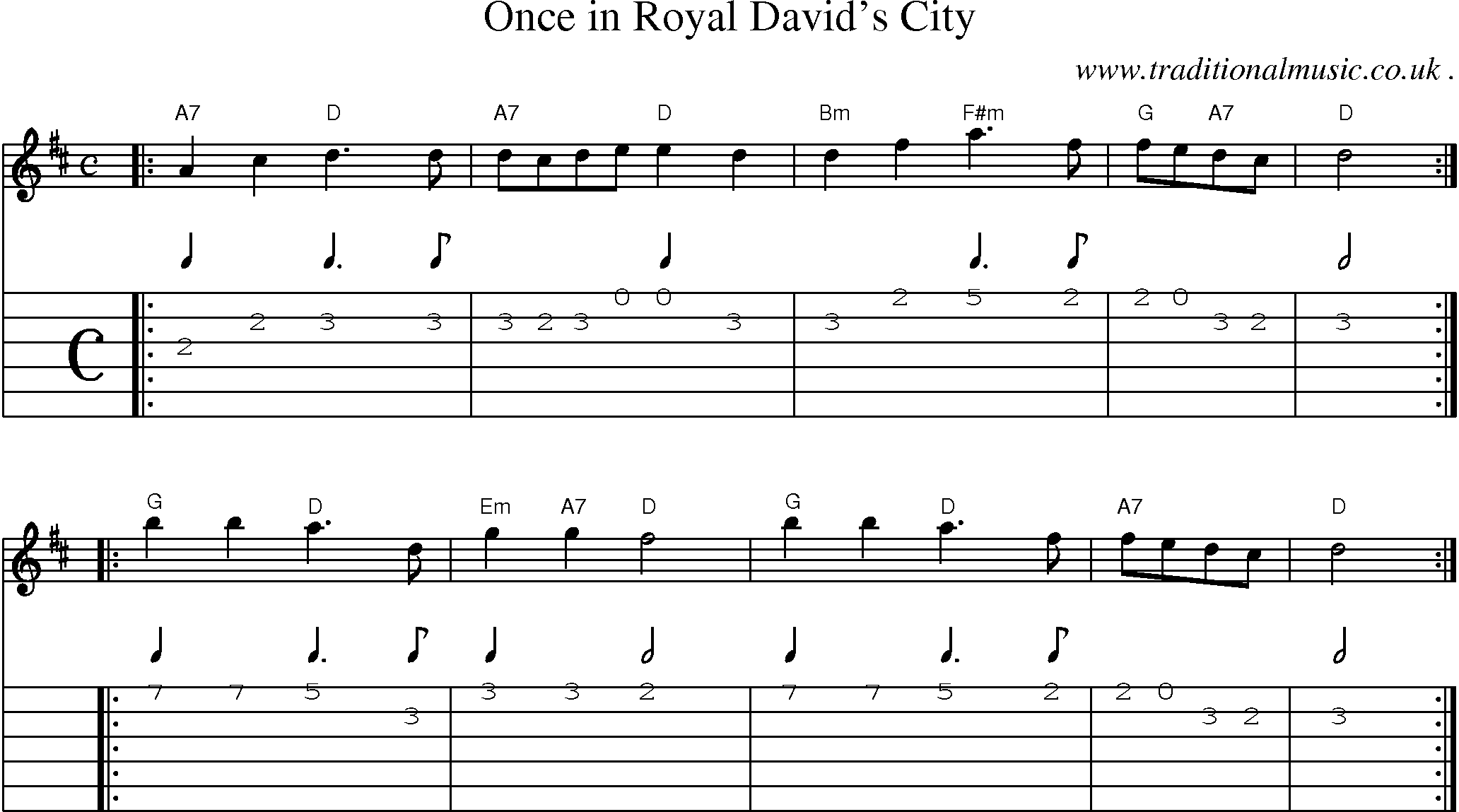 Sheet-music  score, Chords and Guitar Tabs for Once In Royal Davids City