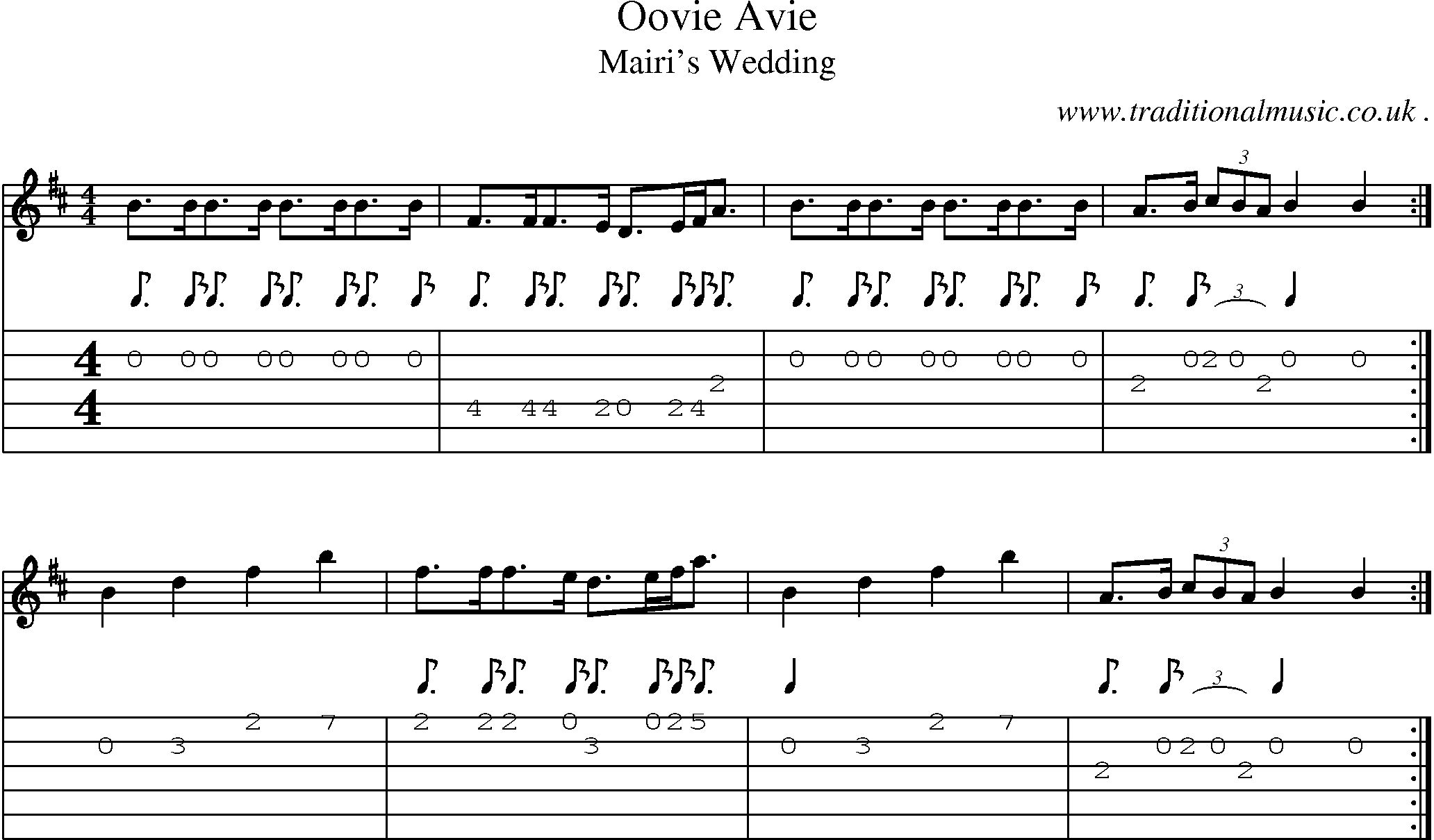 Sheet-music  score, Chords and Guitar Tabs for Oovie Avie