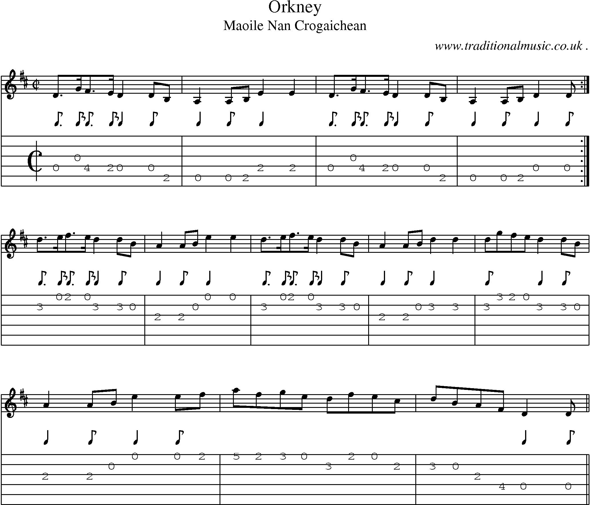 Sheet-music  score, Chords and Guitar Tabs for Orkney