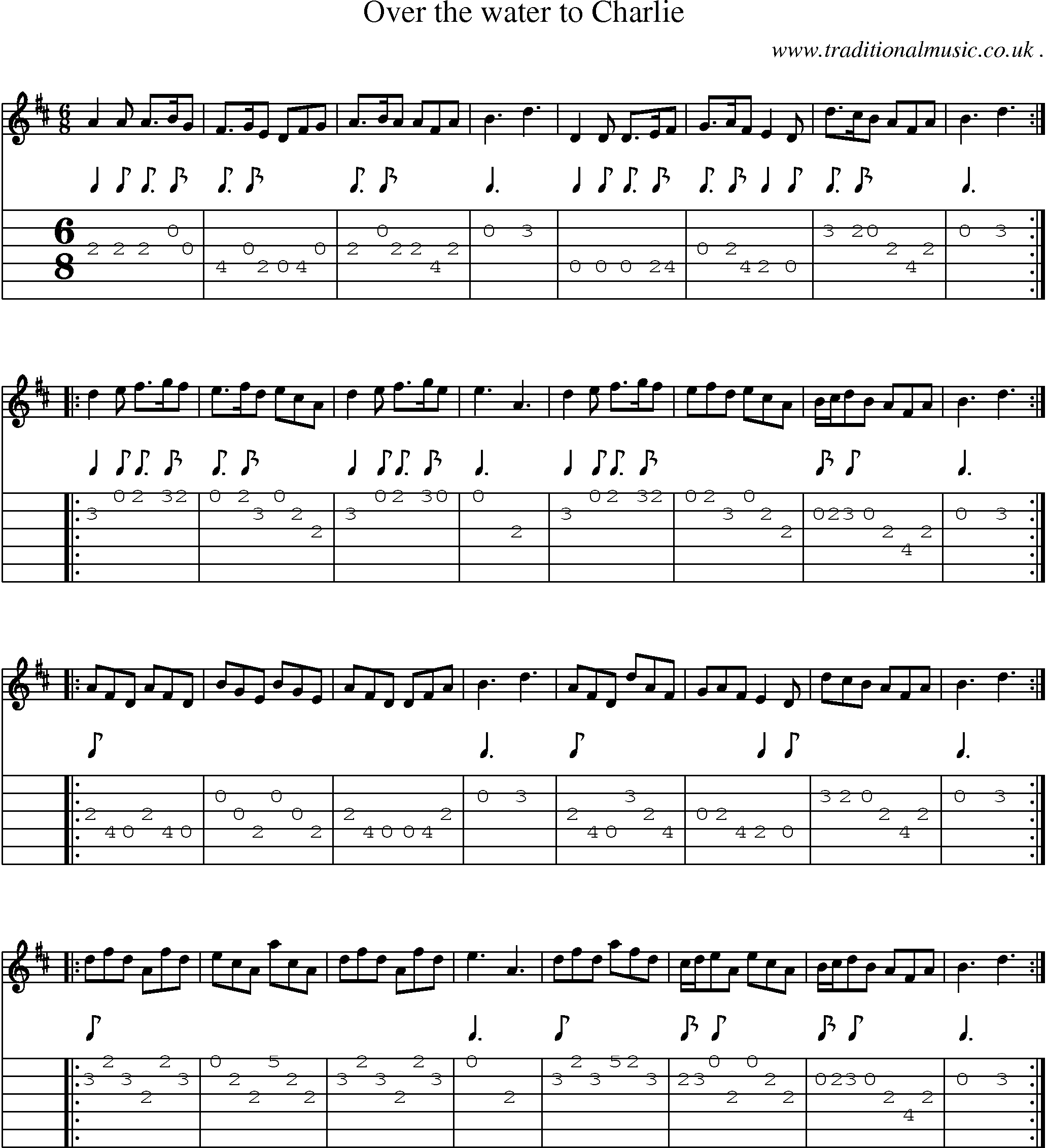Sheet-music  score, Chords and Guitar Tabs for Over The Water To Charlie