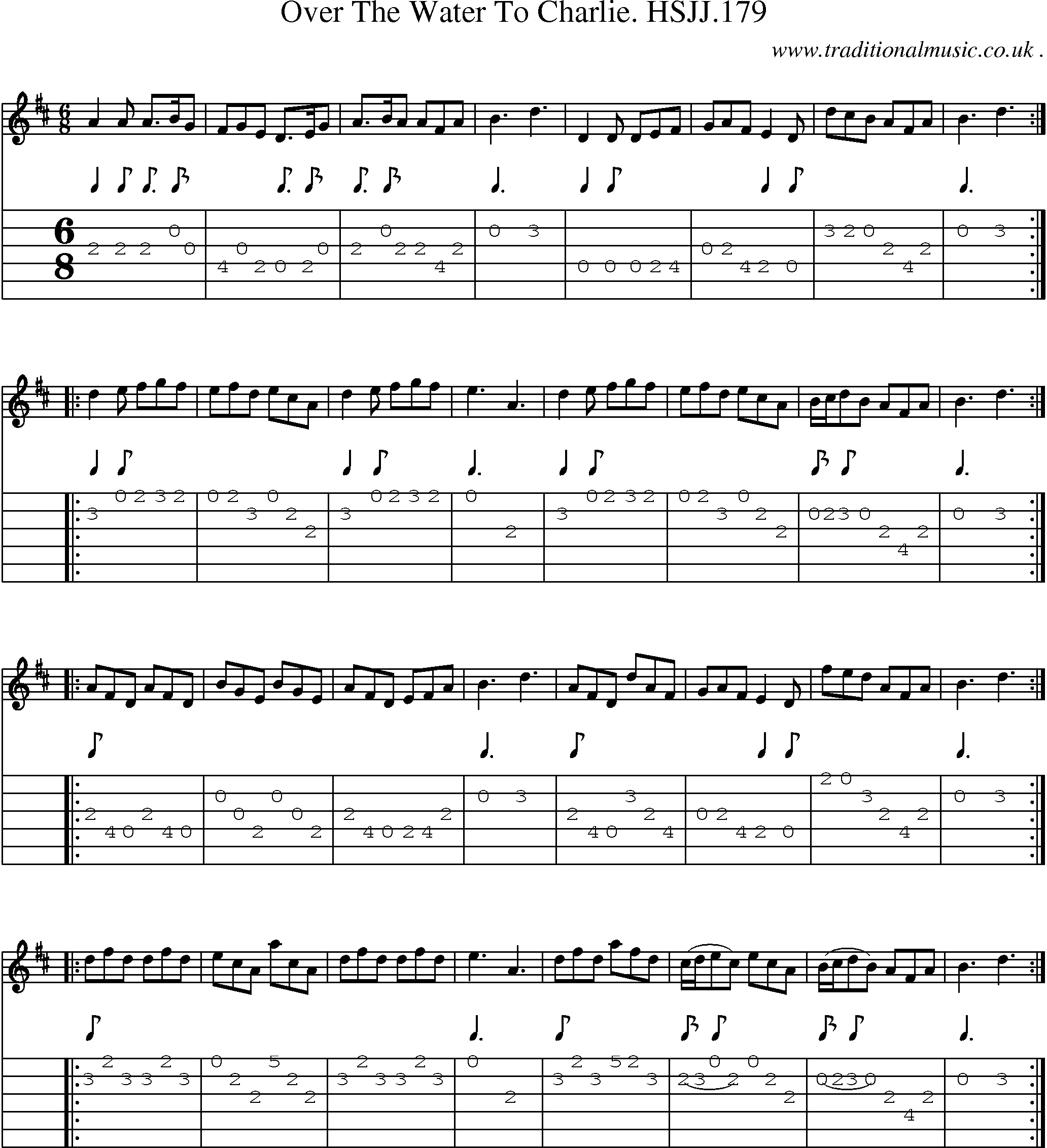 Sheet-music  score, Chords and Guitar Tabs for Over The Water To Charlie Hsjj179
