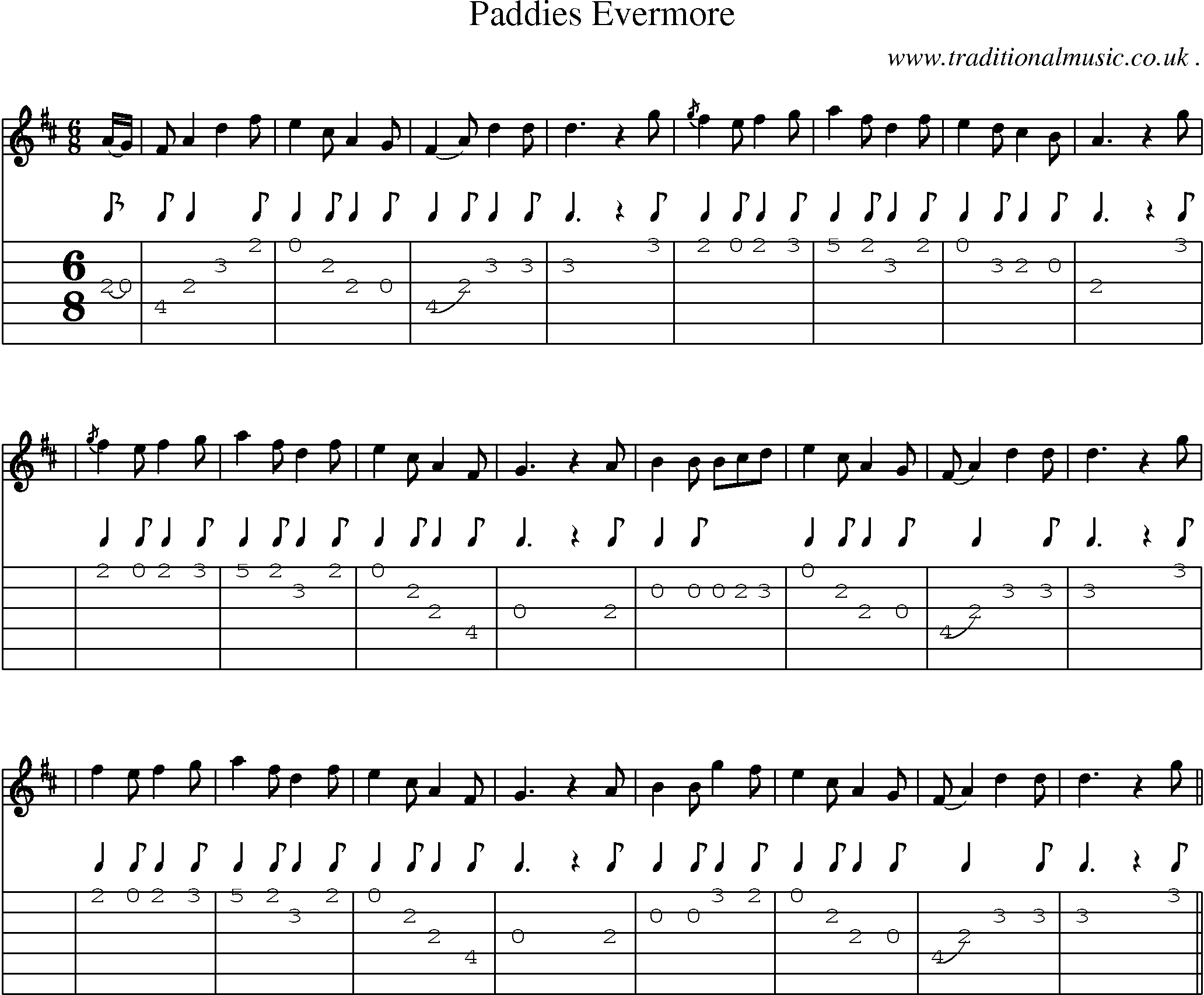Sheet-music  score, Chords and Guitar Tabs for Paddies Evermore