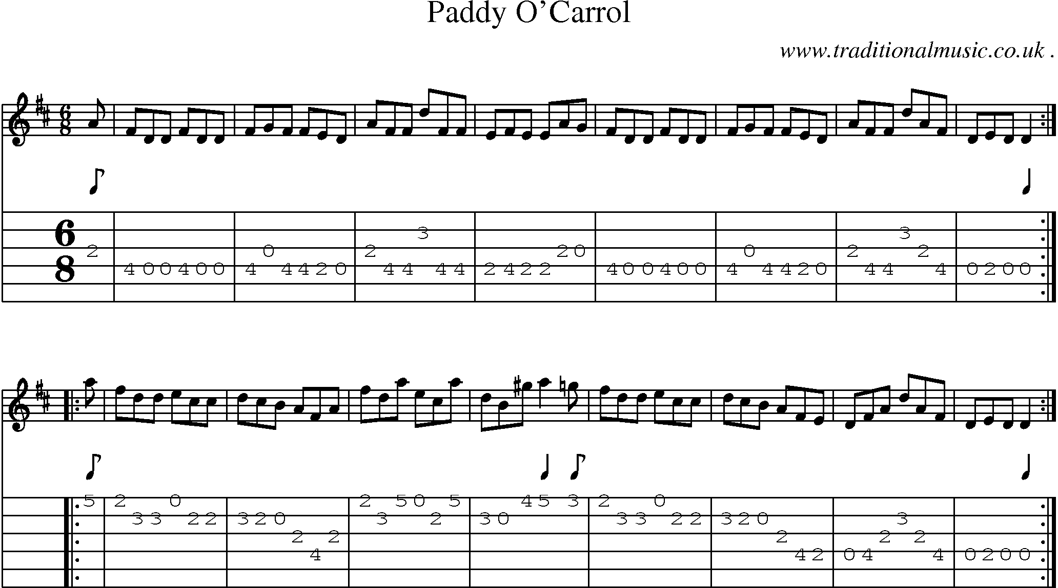 Sheet-music  score, Chords and Guitar Tabs for Paddy Ocarrol