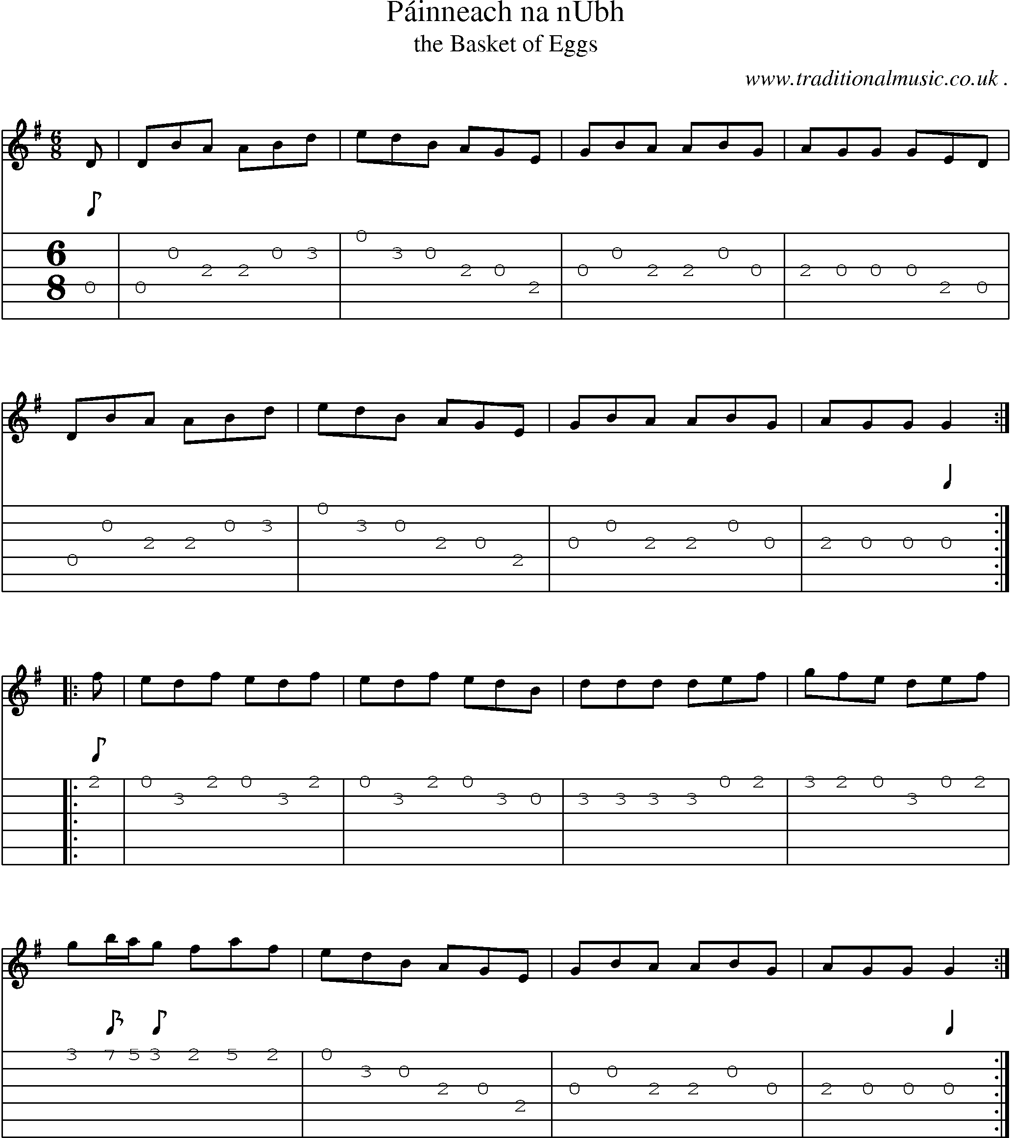 Sheet-music  score, Chords and Guitar Tabs for Painneach Na Nubh