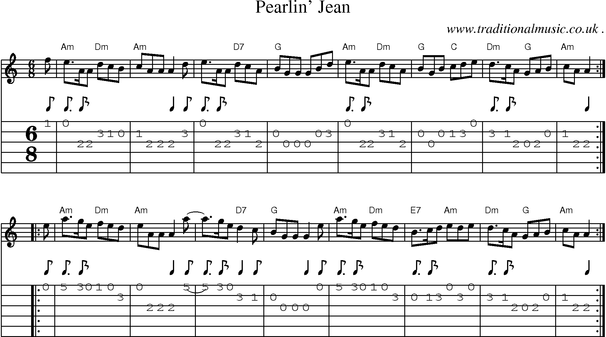 Sheet-music  score, Chords and Guitar Tabs for Pearlin Jean