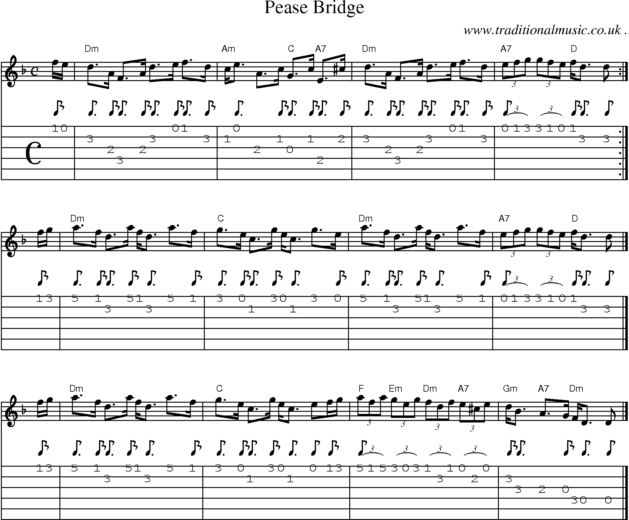 Sheet-music  score, Chords and Guitar Tabs for Pease Bridge